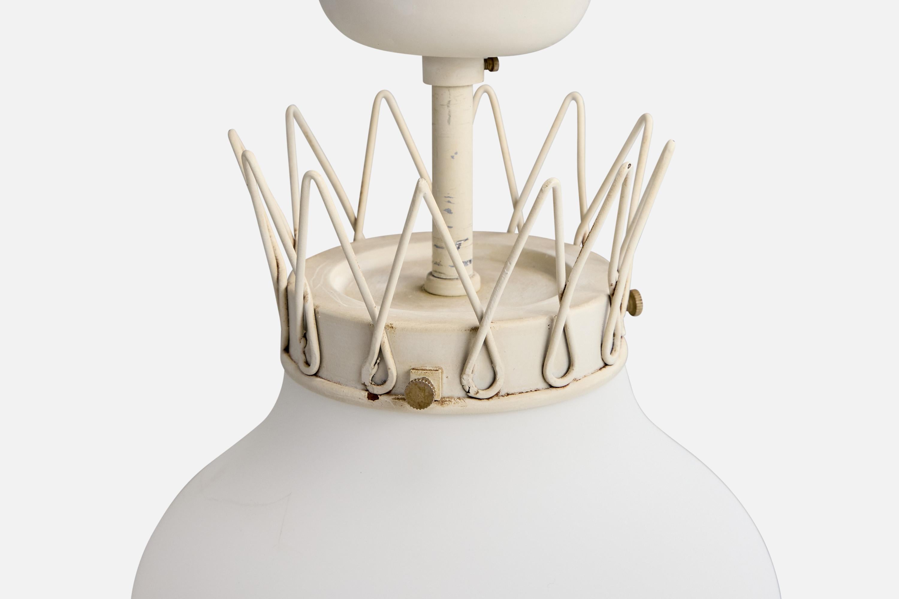 Swedish Designer, Pendant Light, Metal, Glass, Sweden, 1950s For Sale 1