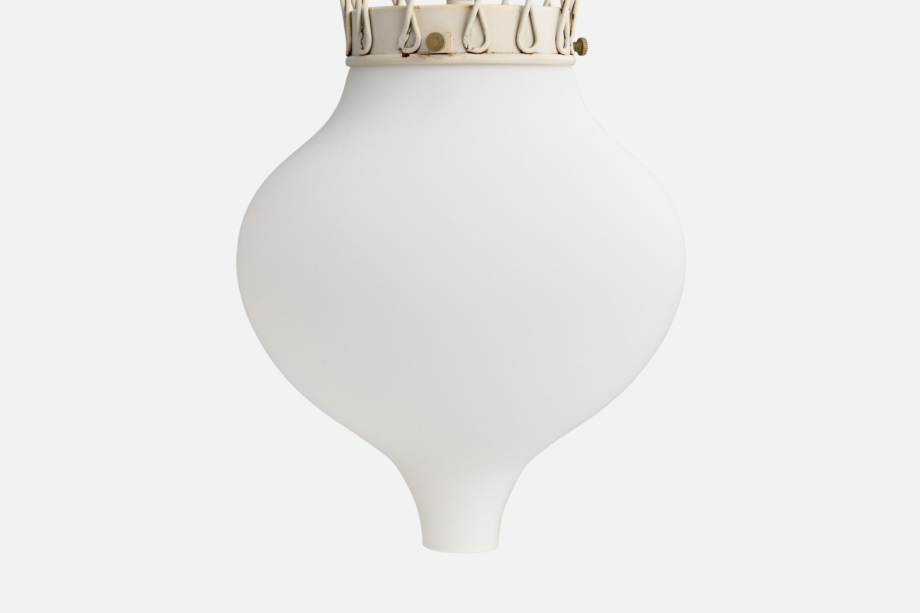 Mid-20th Century Swedish Designer, Pendant Light, Metal, Glass, Sweden, 1950s For Sale