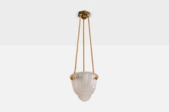 French Designer, Pendant Light, Glass, Rope, Brass, France, 1930s