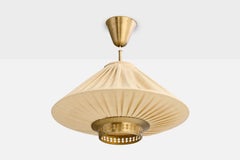 Hans Bergström, Pendant Light, Brass, Fabric, Sweden, 1950s