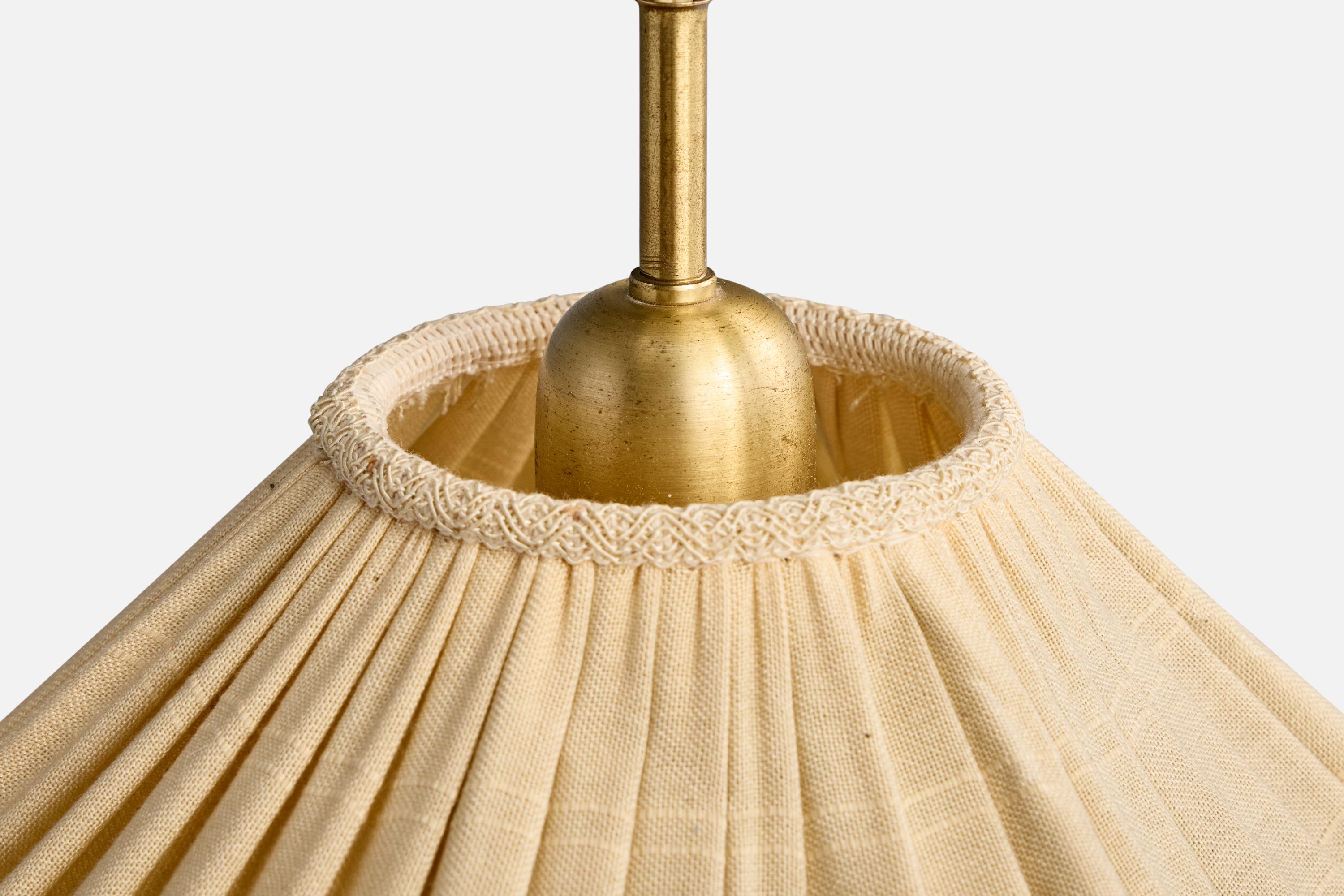 Hans Bergström, Pendant Light, Brass, Fabric, Sweden, 1950s For Sale 2