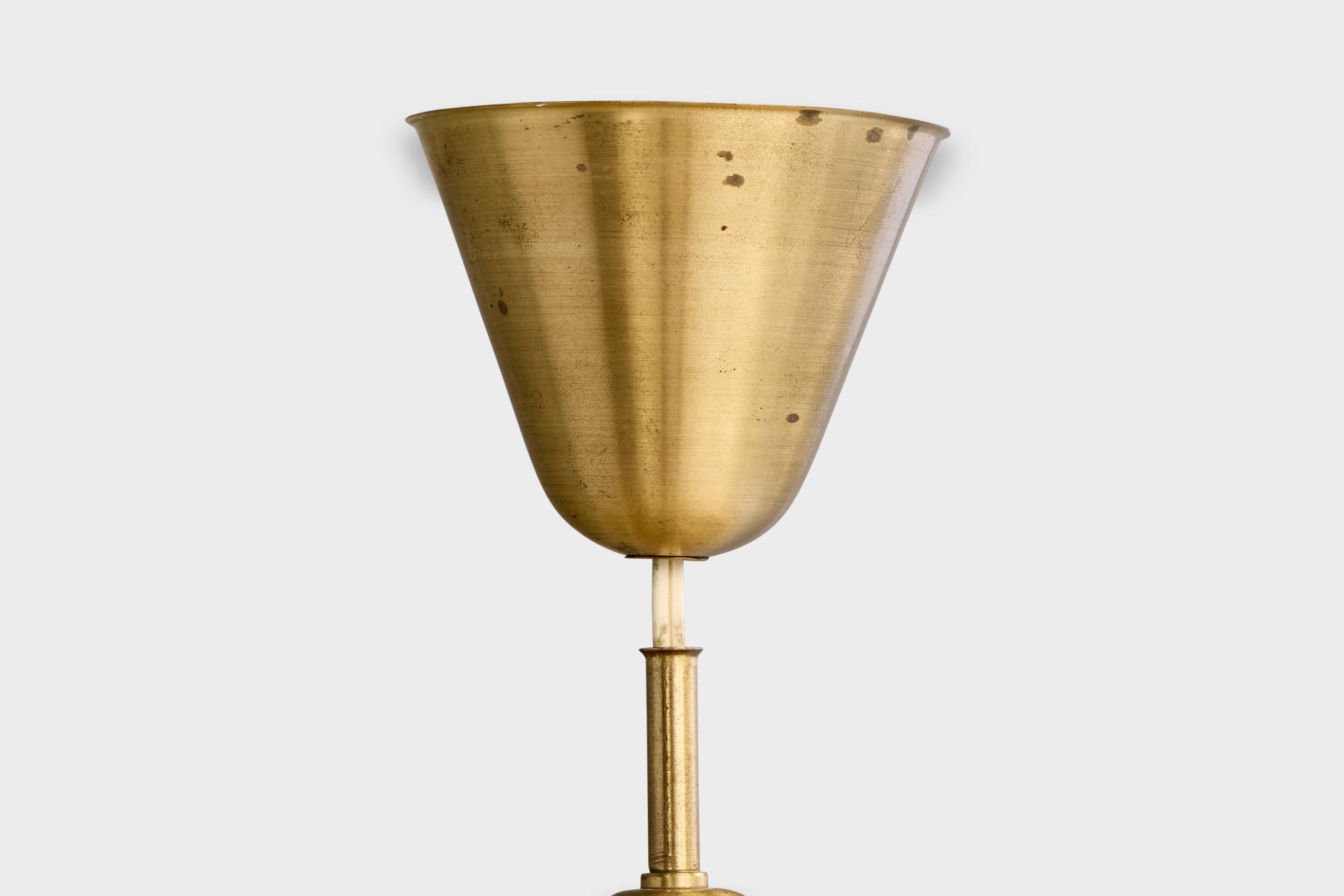 Hans Bergström, Pendant Light, Brass, Fabric, Sweden, 1950s For Sale 3
