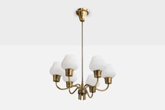 Danish Designer, Chandelier, Brass, Glass, Denmark, 1950s