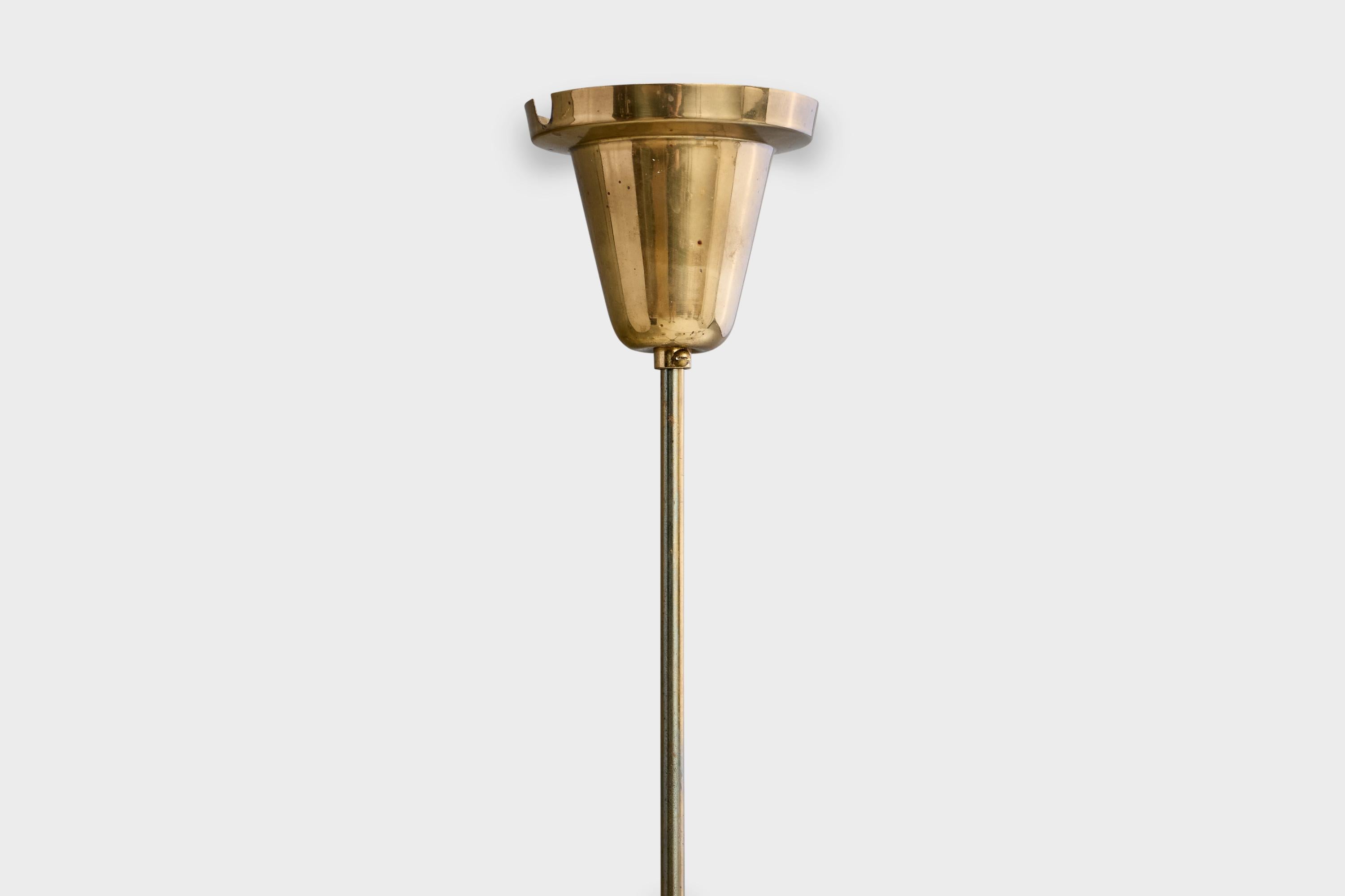 Danish Designer, Chandelier, Brass, Glass, Denmark, 1950s For Sale 4