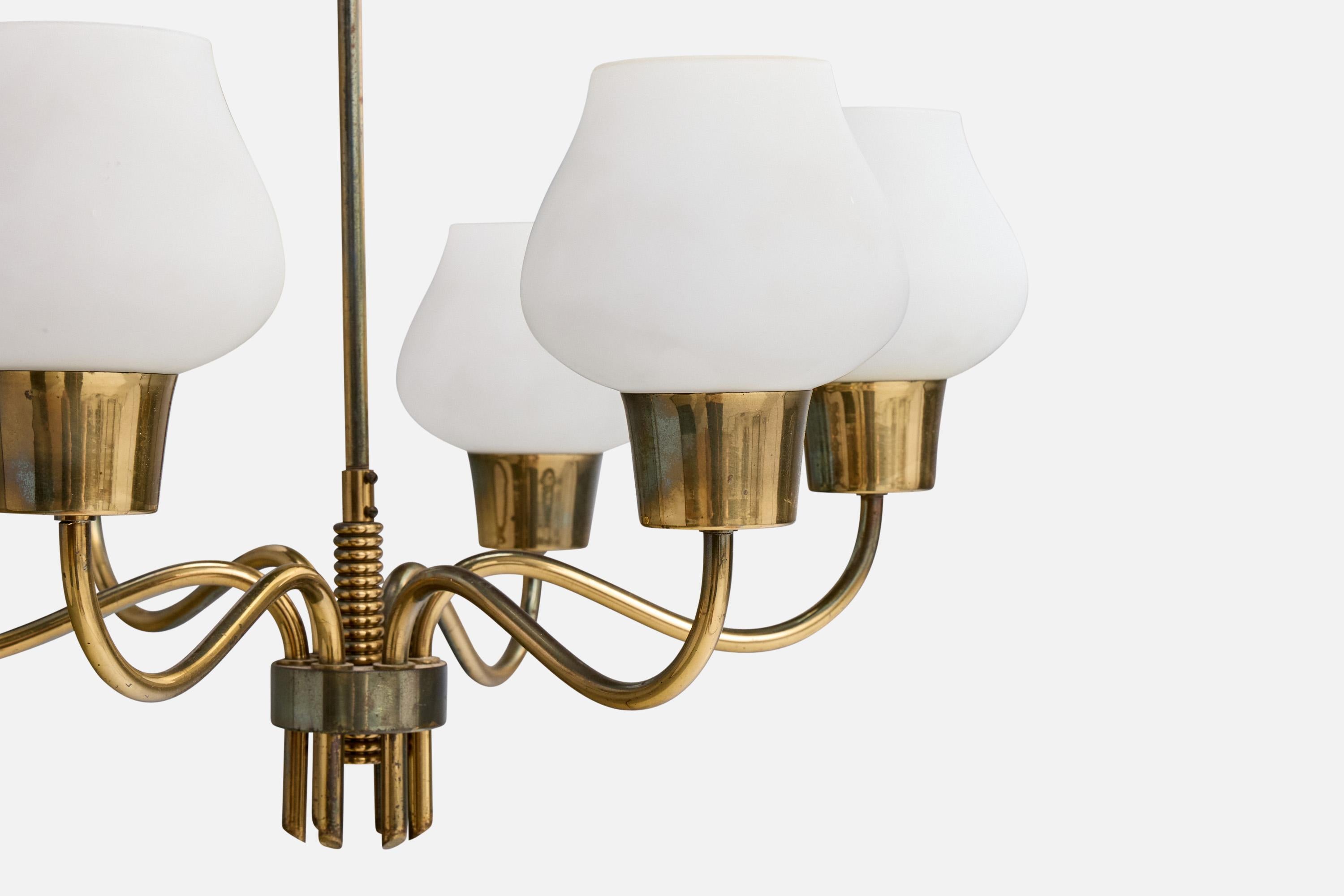 Danish Designer, Chandelier, Brass, Glass, Denmark, 1950s For Sale 2