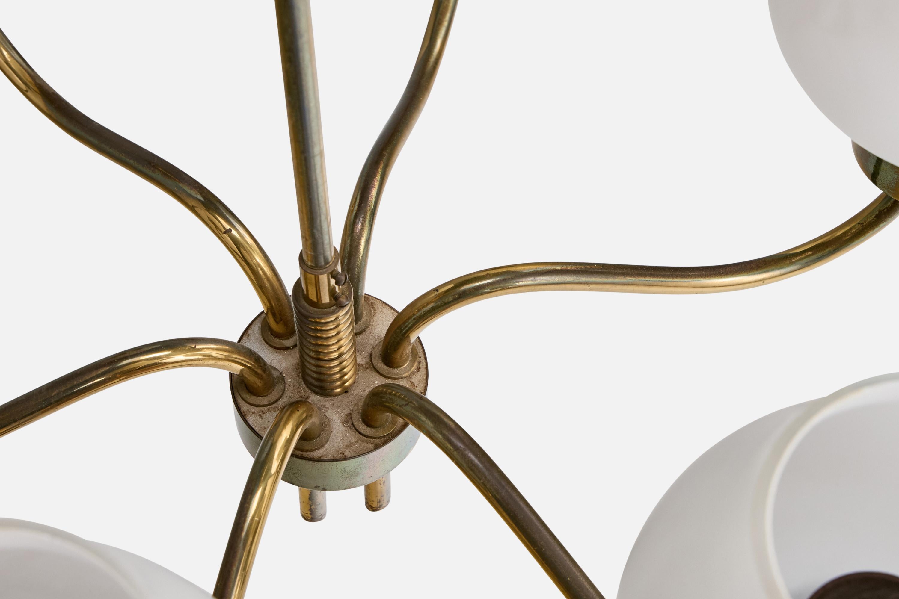 Danish Designer, Chandelier, Brass, Glass, Denmark, 1950s For Sale 3