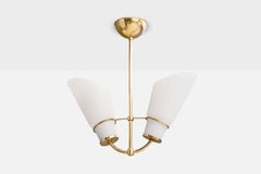 AJH, Chandelier, Brass, Glass, Sweden, 1950s