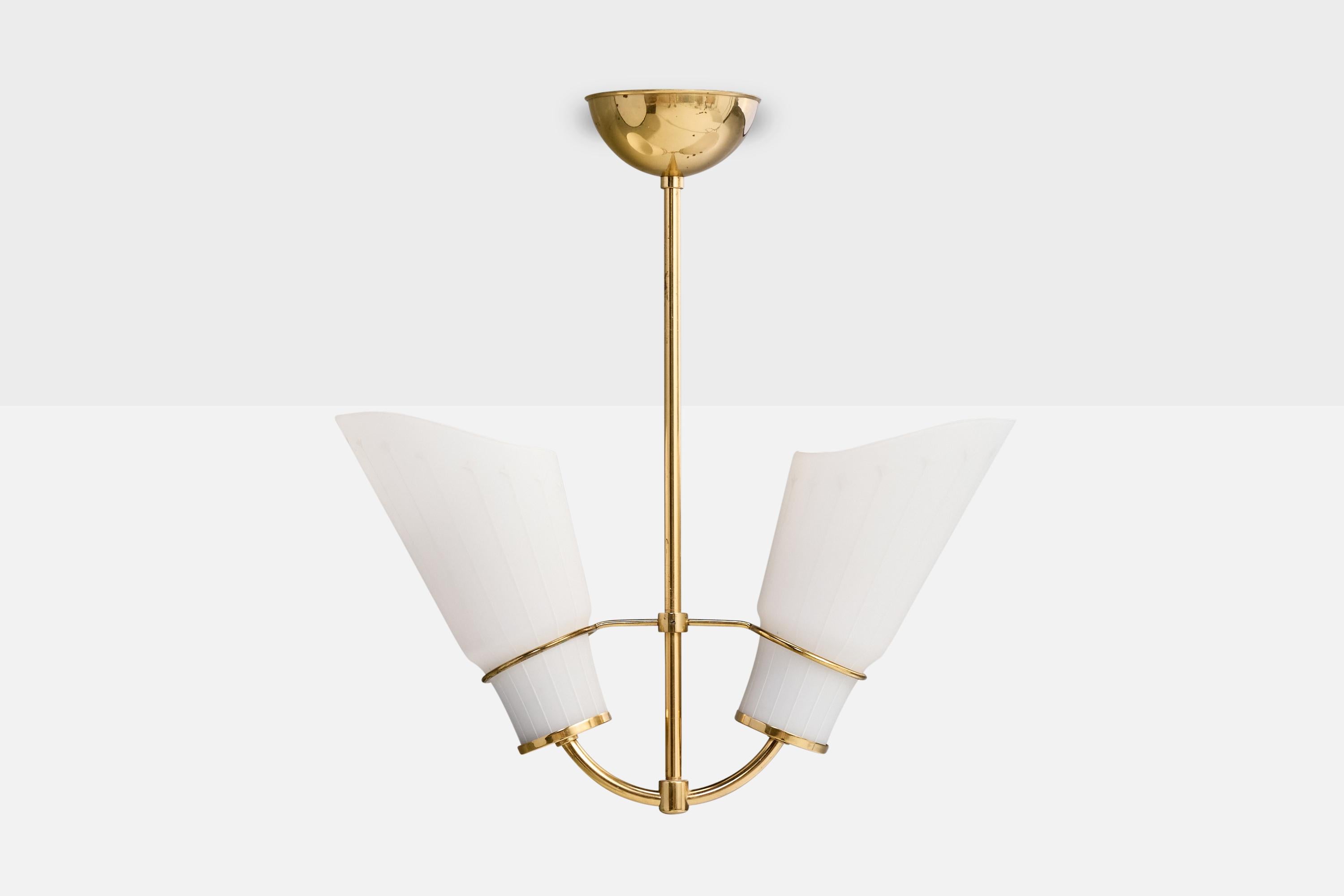 Mid-Century Modern AJH, Chandelier, Brass, Glass, Sweden, 1950s For Sale