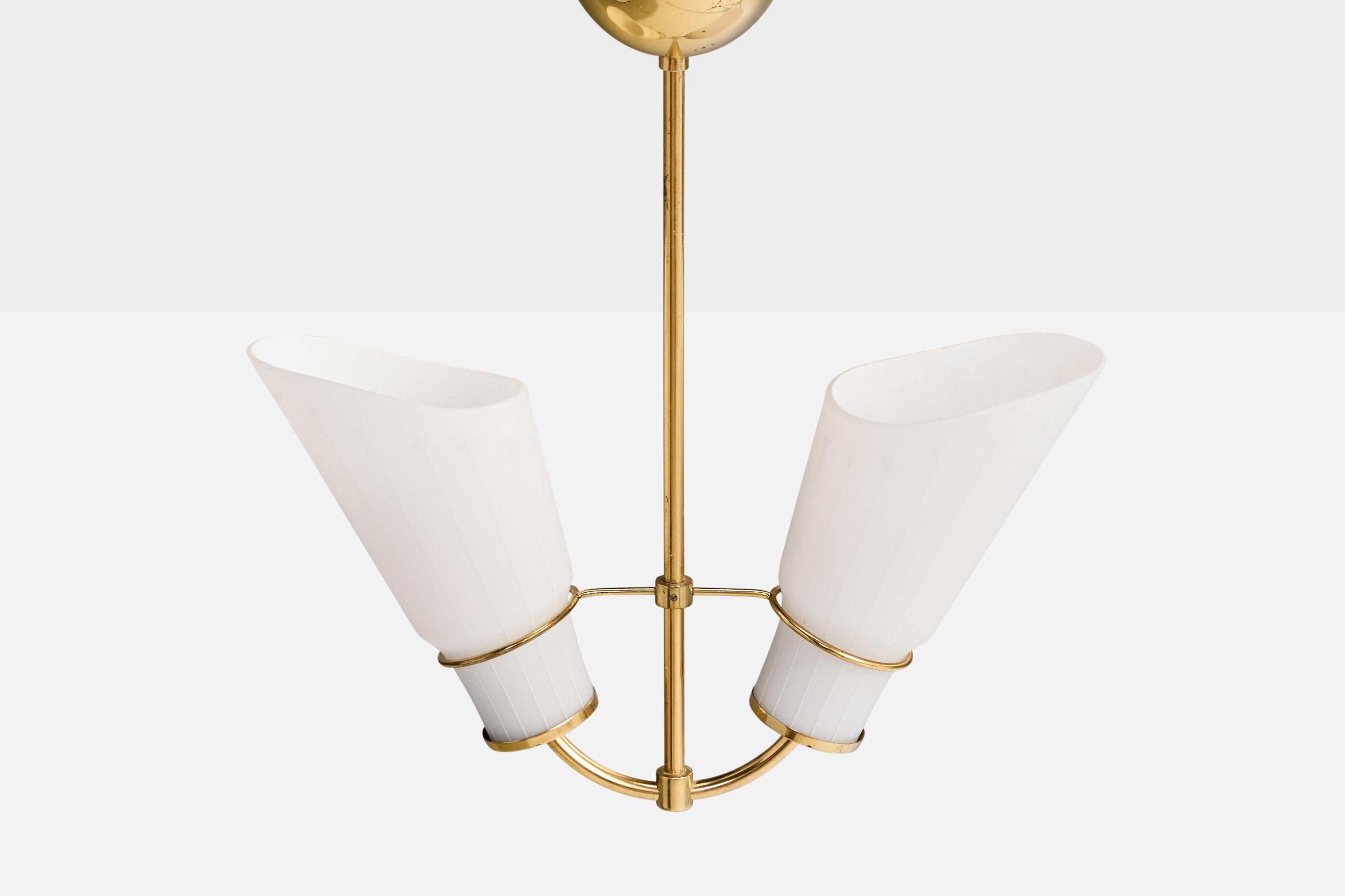 Swedish AJH, Chandelier, Brass, Glass, Sweden, 1950s For Sale
