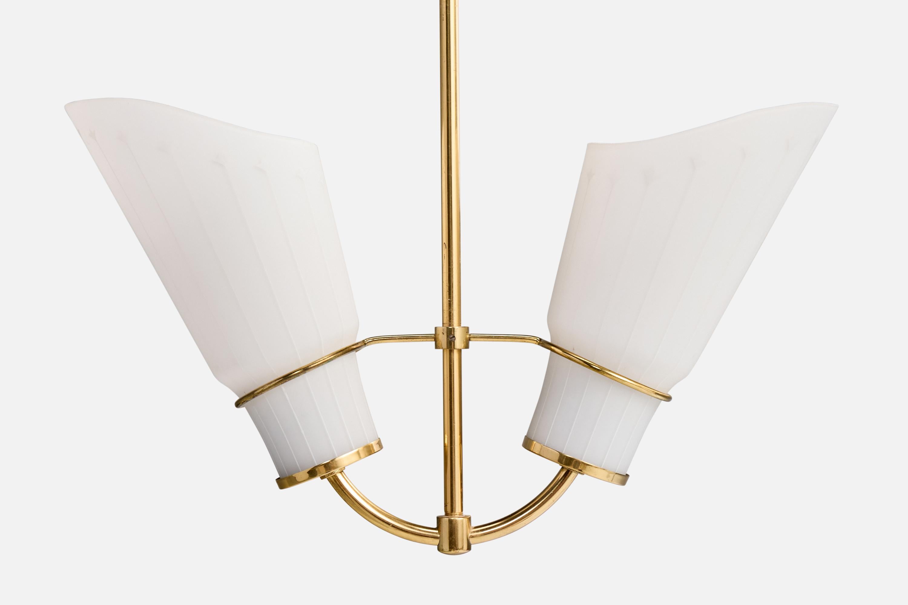 AJH, Chandelier, Brass, Glass, Sweden, 1950s In Good Condition For Sale In High Point, NC