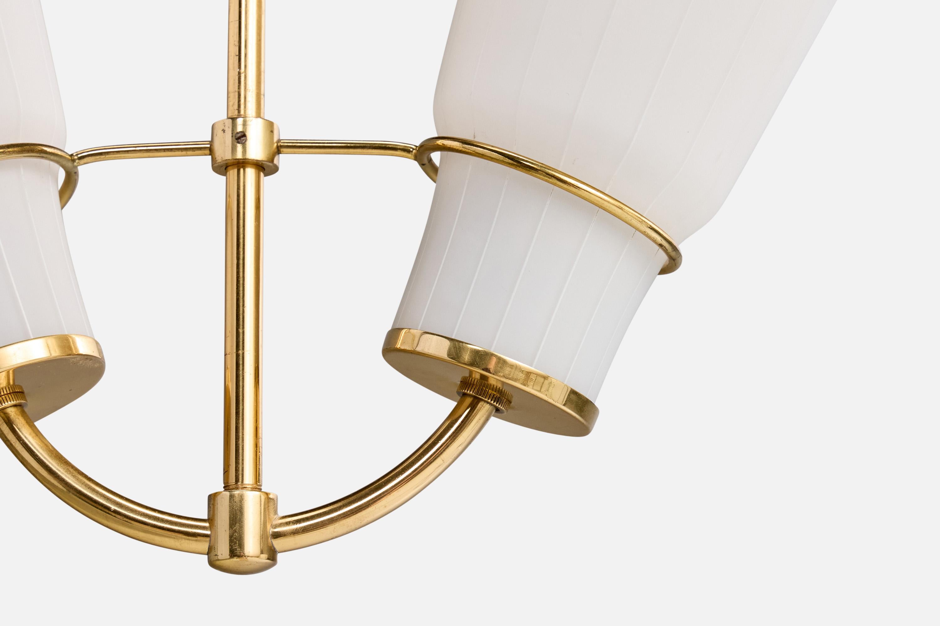 Mid-20th Century AJH, Chandelier, Brass, Glass, Sweden, 1950s For Sale