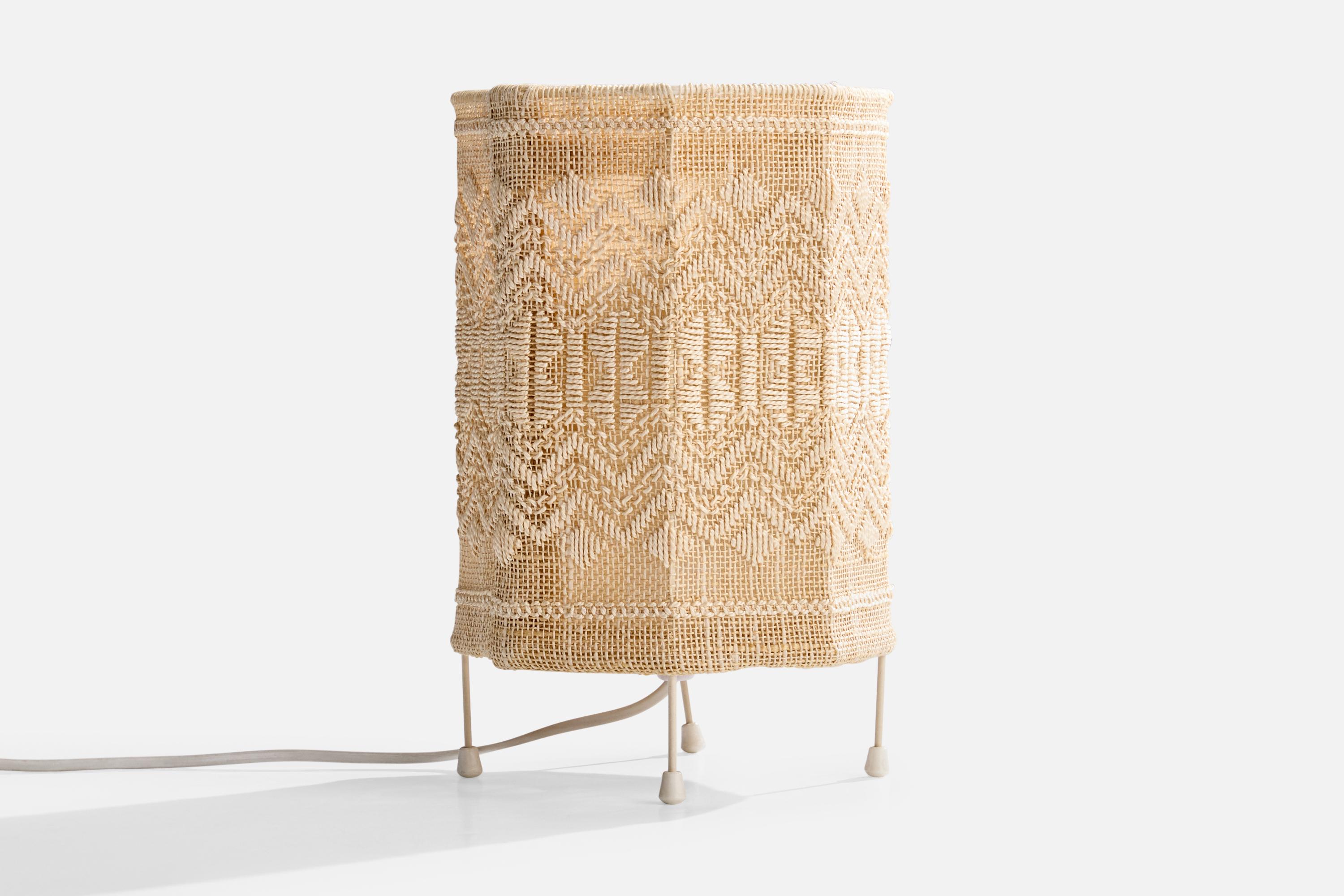 Mid-Century Modern Swedish Designer, Table Lamp, Metal, Fabric, Sweden, 1970s For Sale