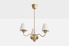 Swedish Designer, Chandelier, Brass, Fabric, Sweden, 1950s