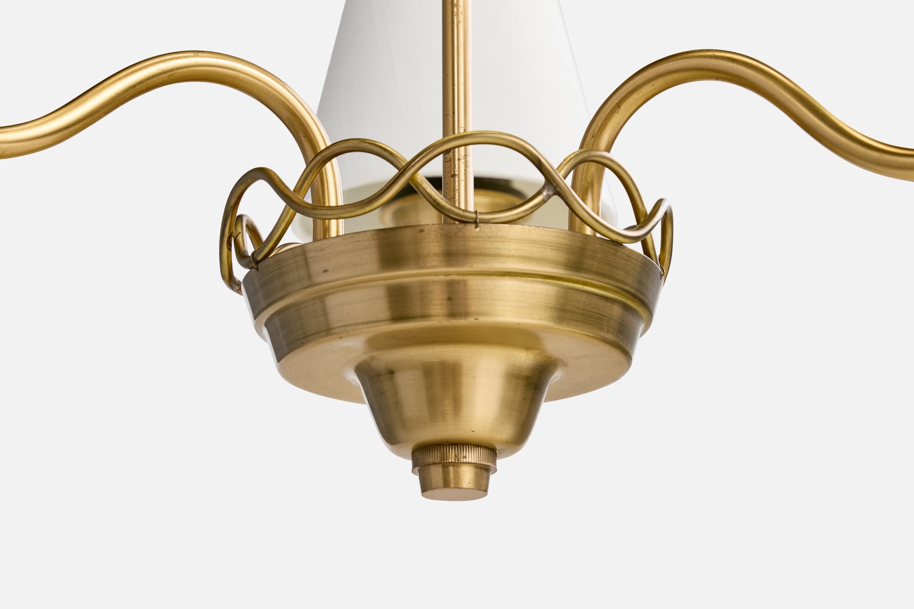 Swedish Designer, Chandelier, Brass, Fabric, Sweden, 1950s For Sale 2