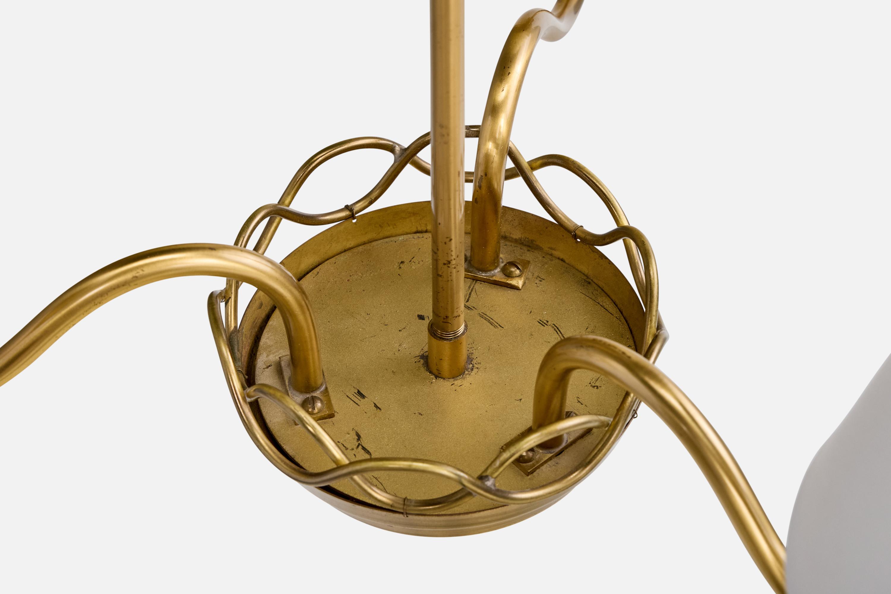 Swedish Designer, Chandelier, Brass, Fabric, Sweden, 1950s For Sale 4