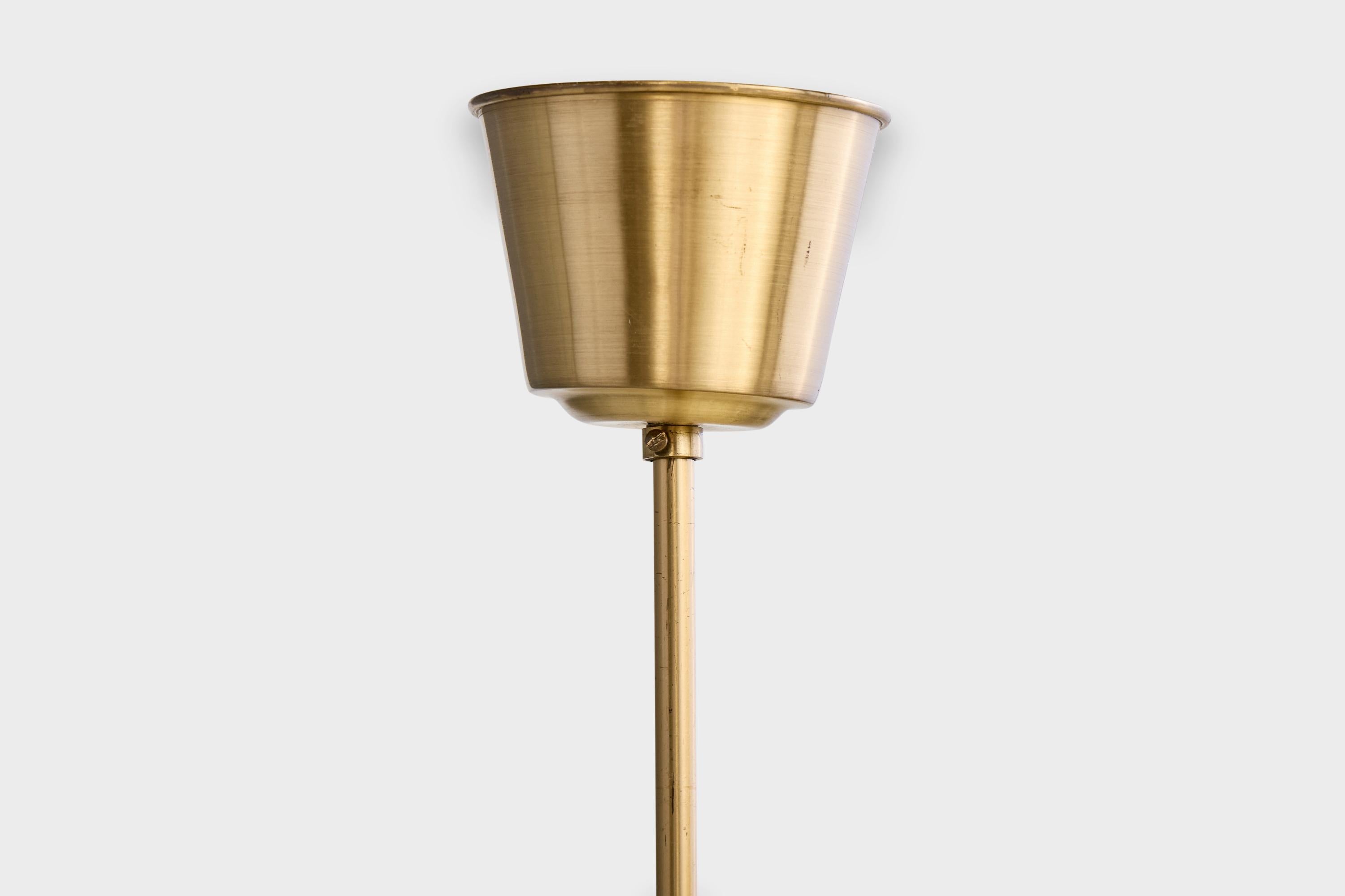 Swedish Designer, Chandelier, Brass, Fabric, Sweden, 1950s For Sale 5