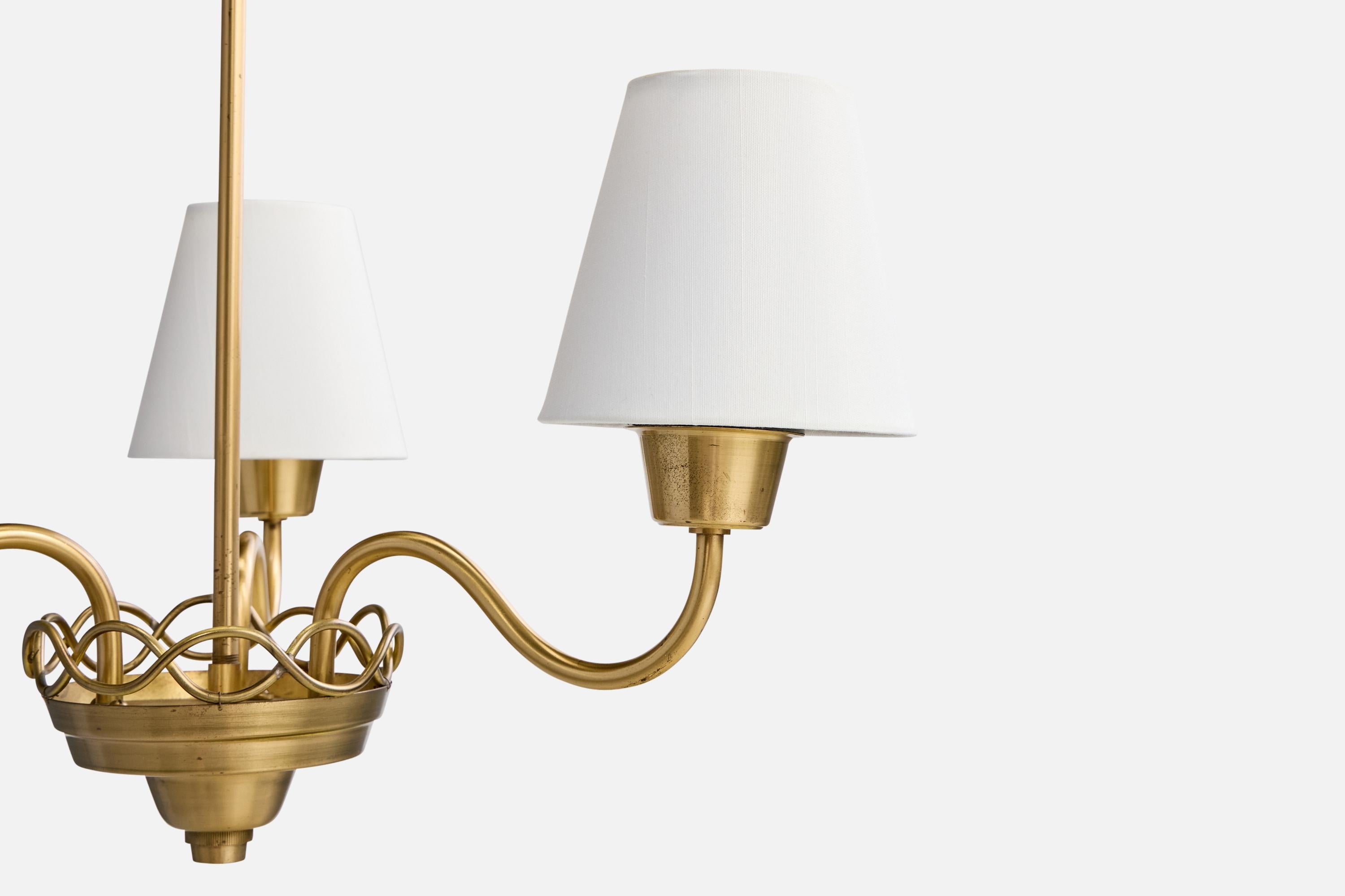 Swedish Designer, Chandelier, Brass, Fabric, Sweden, 1950s For Sale 1