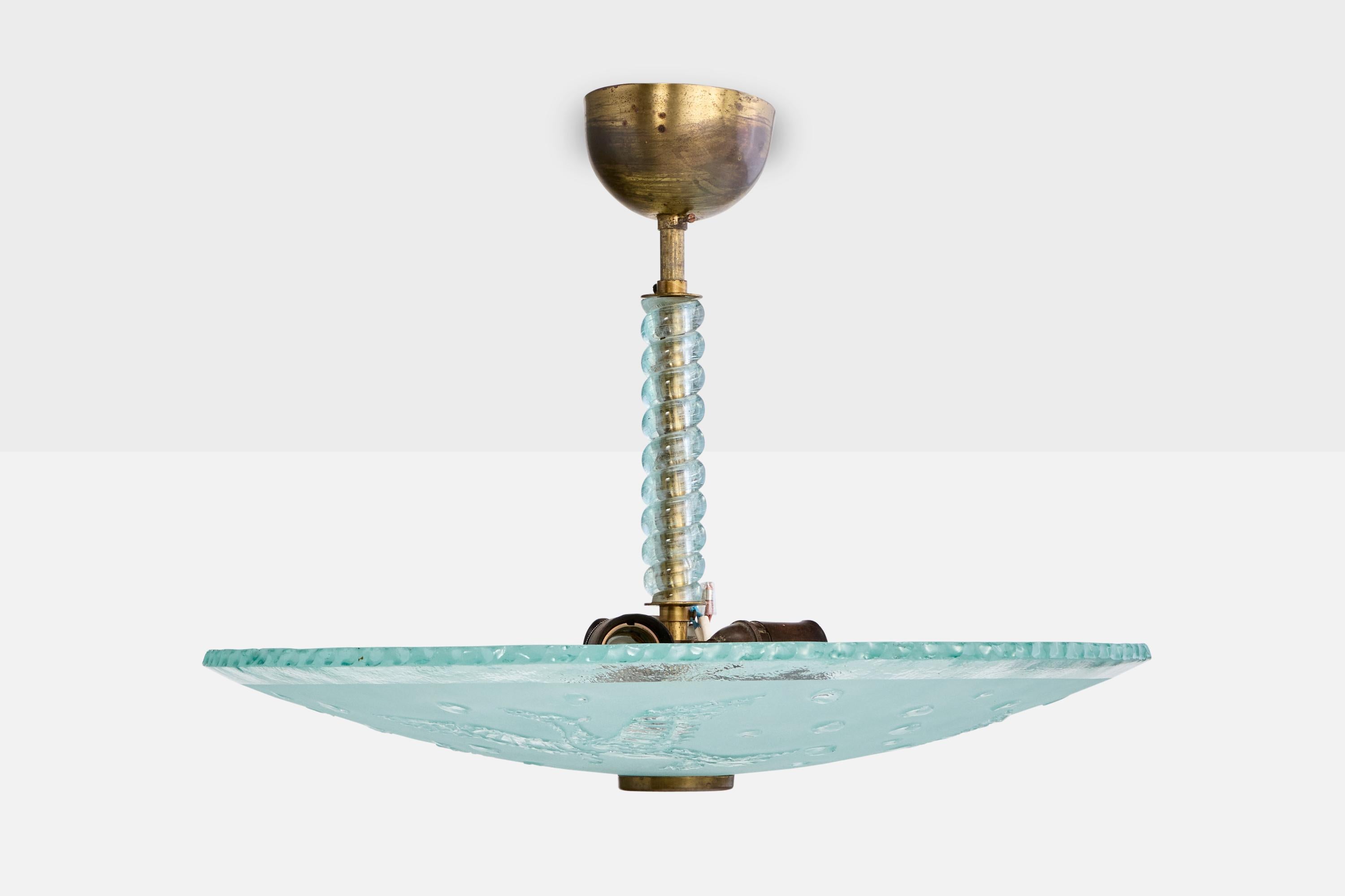 Scandinavo moderno Designer svedese, lampada a sospensione, ottone, vetro, Svezia, anni '1940 in vendita