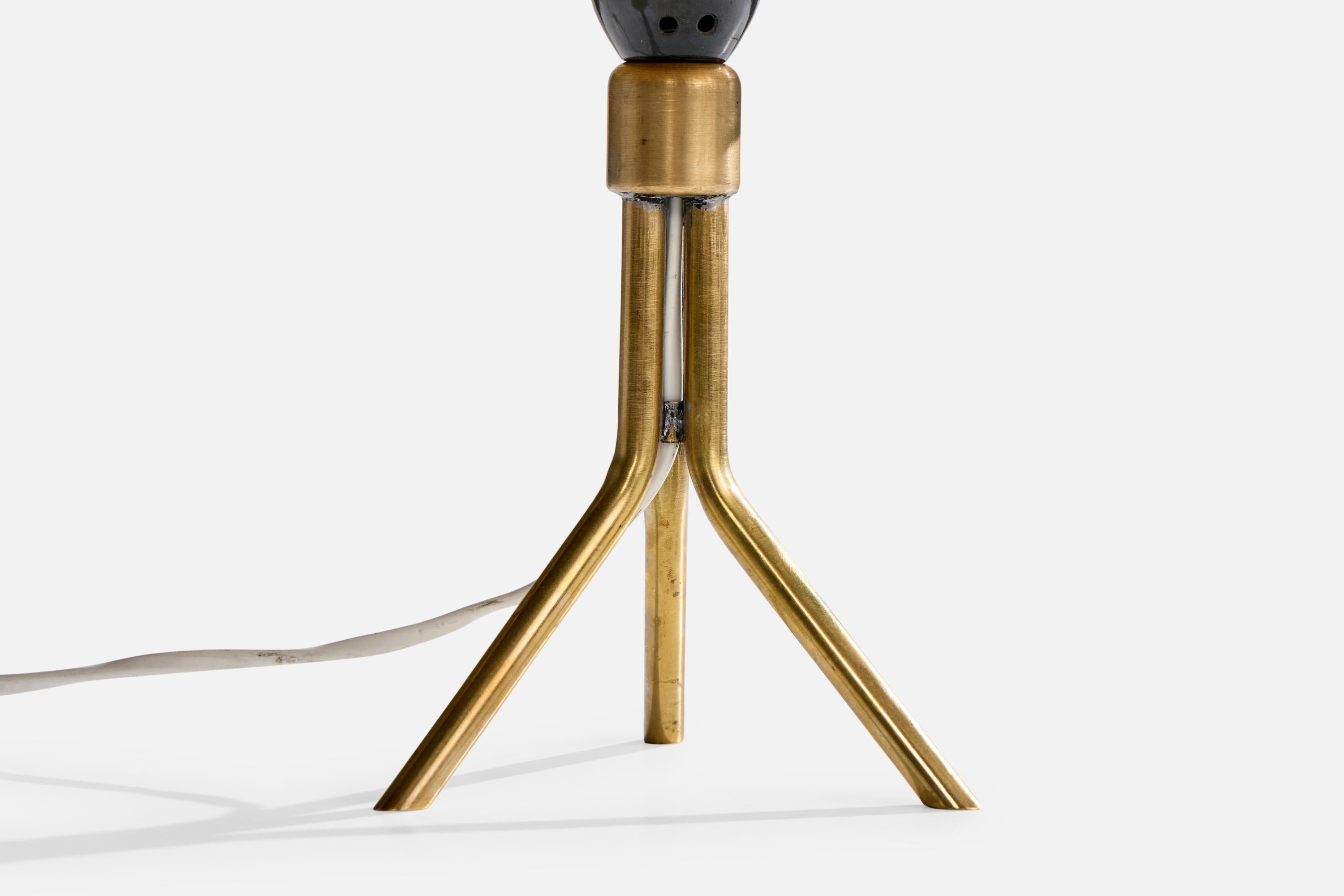 Swedish Designer, Table Lamp, Brass, Fabric, Sweden, 1950s For Sale 4