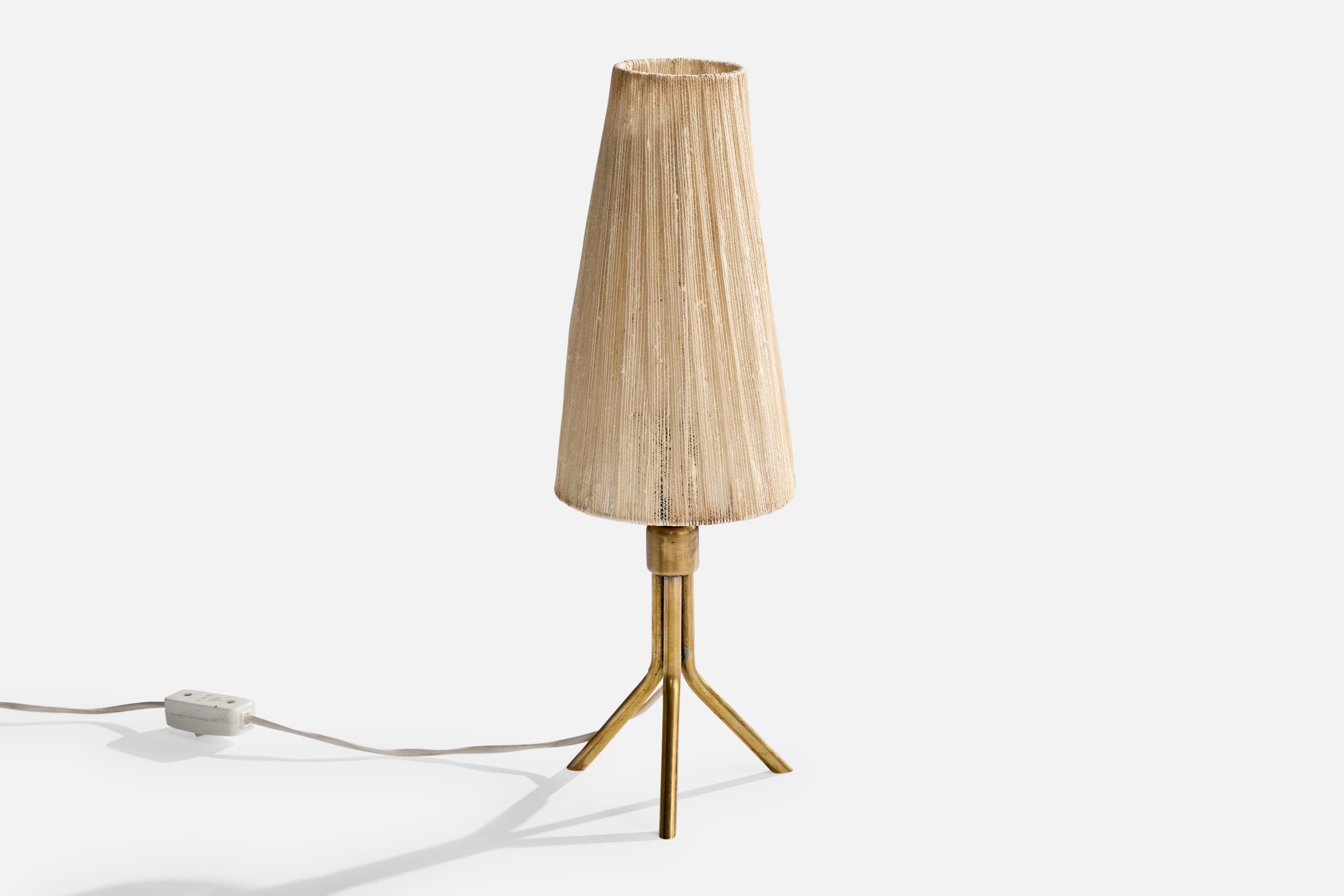 Swedish Designer, Table Lamp, Brass, Fabric, Sweden, 1950s In Good Condition For Sale In High Point, NC