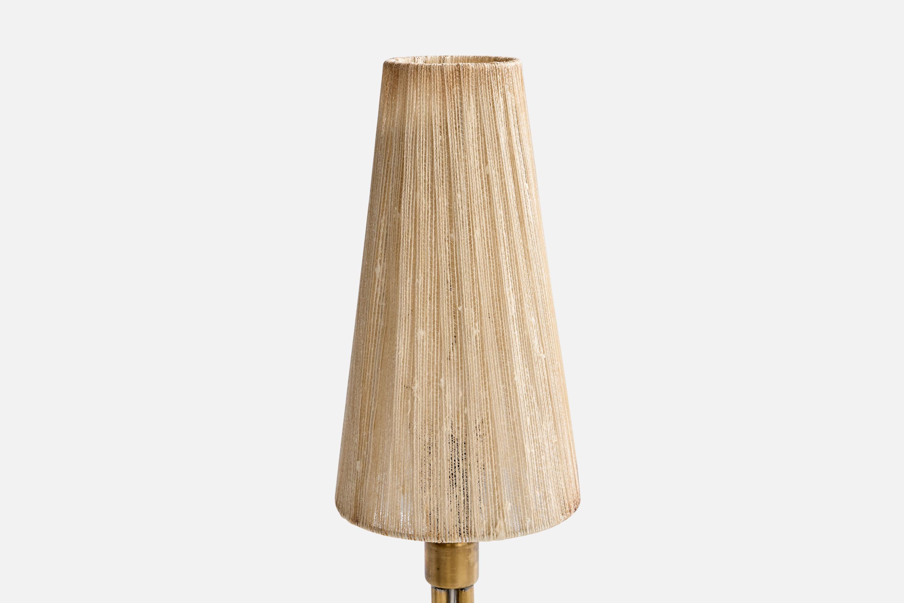 Mid-20th Century Swedish Designer, Table Lamp, Brass, Fabric, Sweden, 1950s For Sale