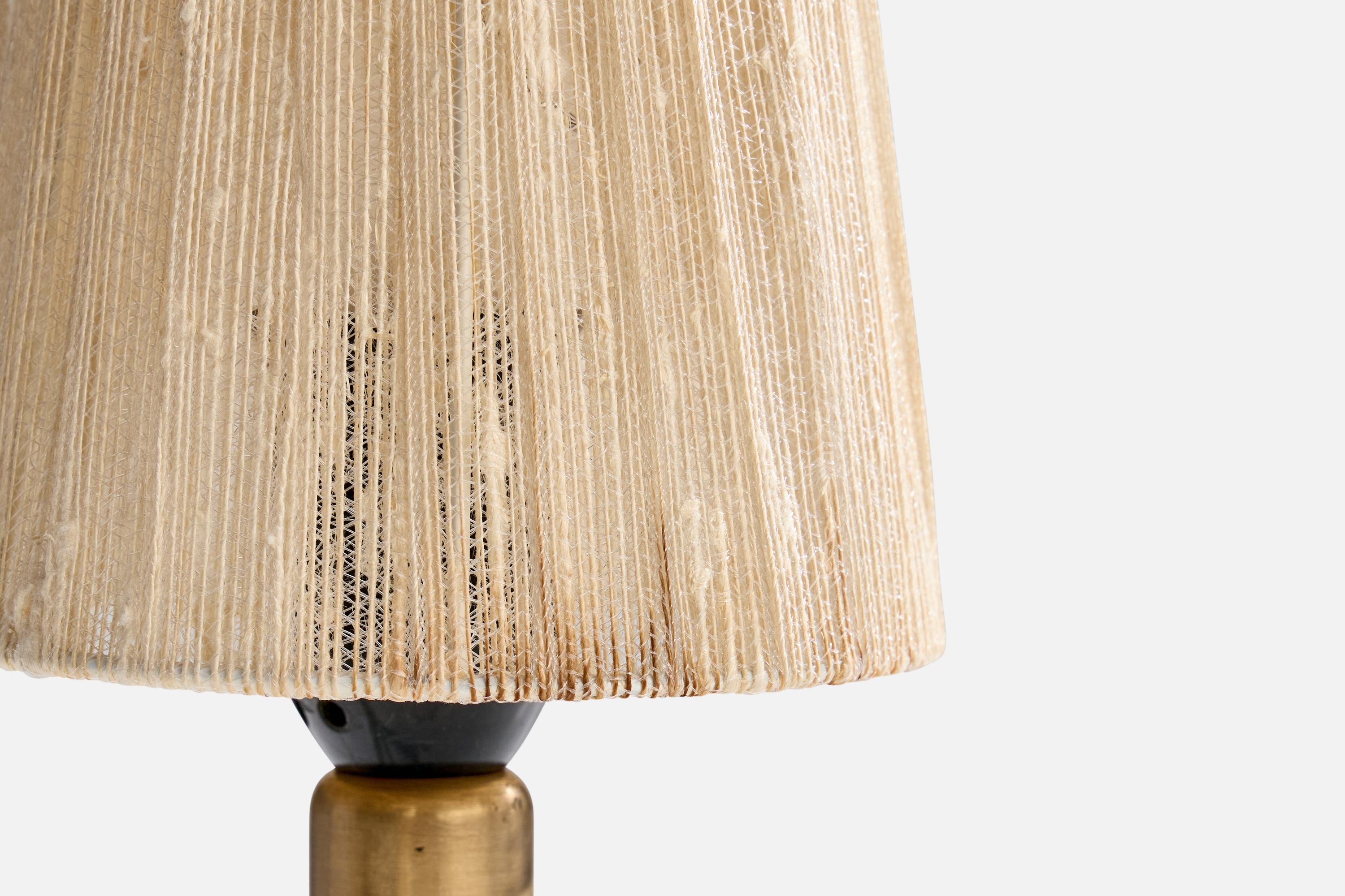 Swedish Designer, Table Lamp, Brass, Fabric, Sweden, 1950s For Sale 2