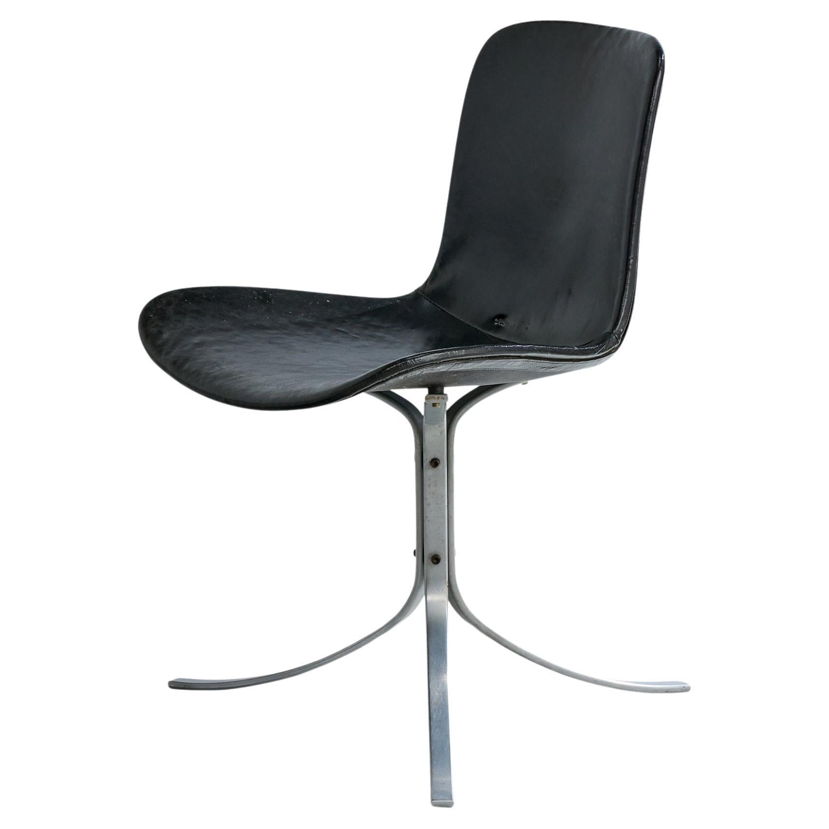 Poul Kjærholm, Beistellstuhl, Stahl, Leder, Dänemark, 1960er Jahre im Angebot