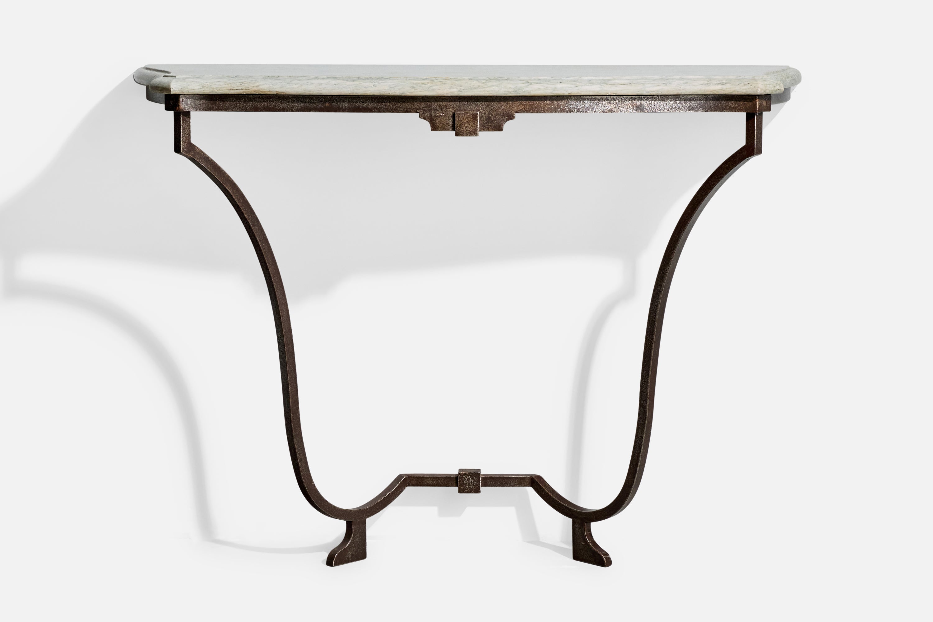 French Designer, Console Table, Iron, Marble, France, 1940s