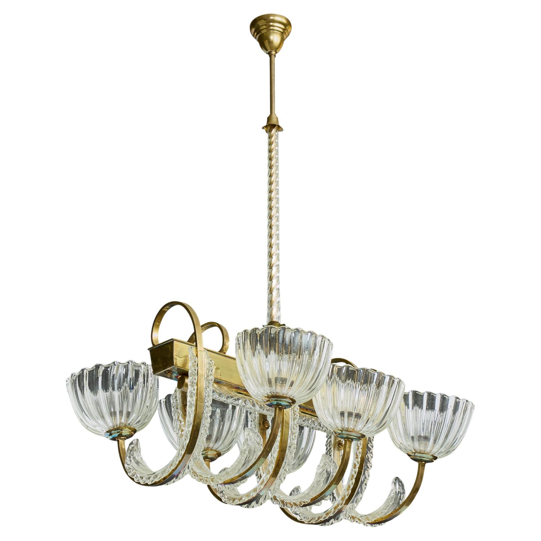 Seguso Attribution, Kronleuchter, Messing, Glas, Italien, 1940er Jahre im Angebot