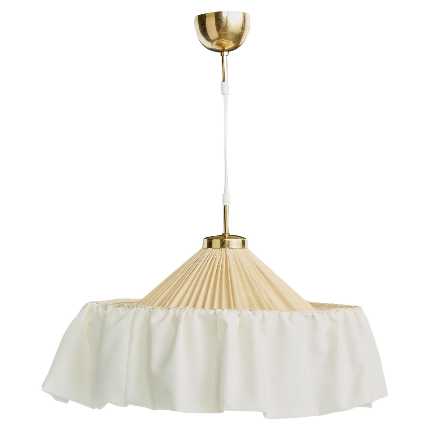 Josef Frank, Pendant Light, Brass, Fabric, Sweden, 1970s