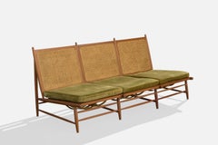 Gajanan Upadhyay, Sofa, Rattan, Teak, Velvet, India, 1964