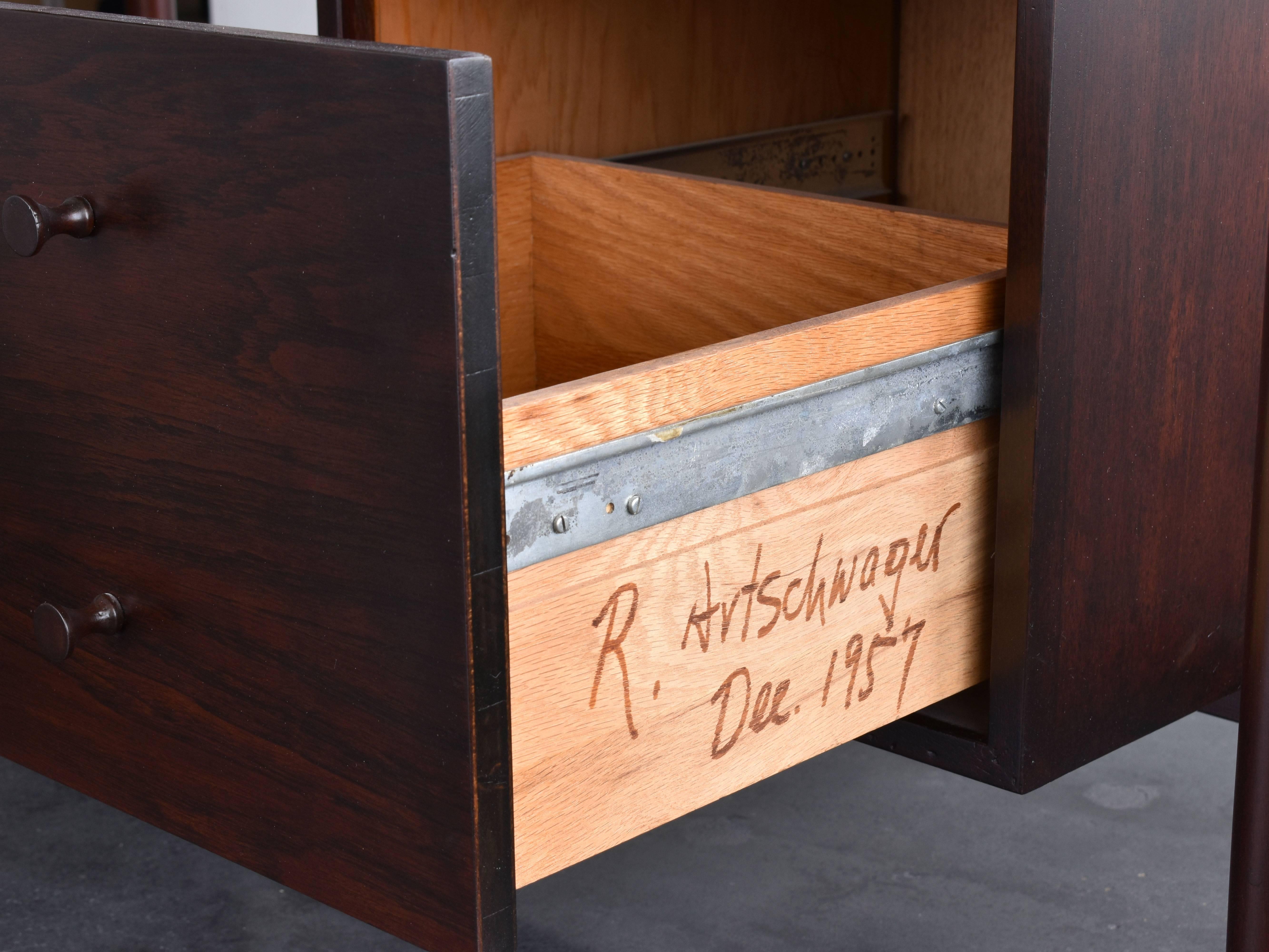 American Richard Artschwager, Signed Rare Studio Desk, Dark Walnut, 1957