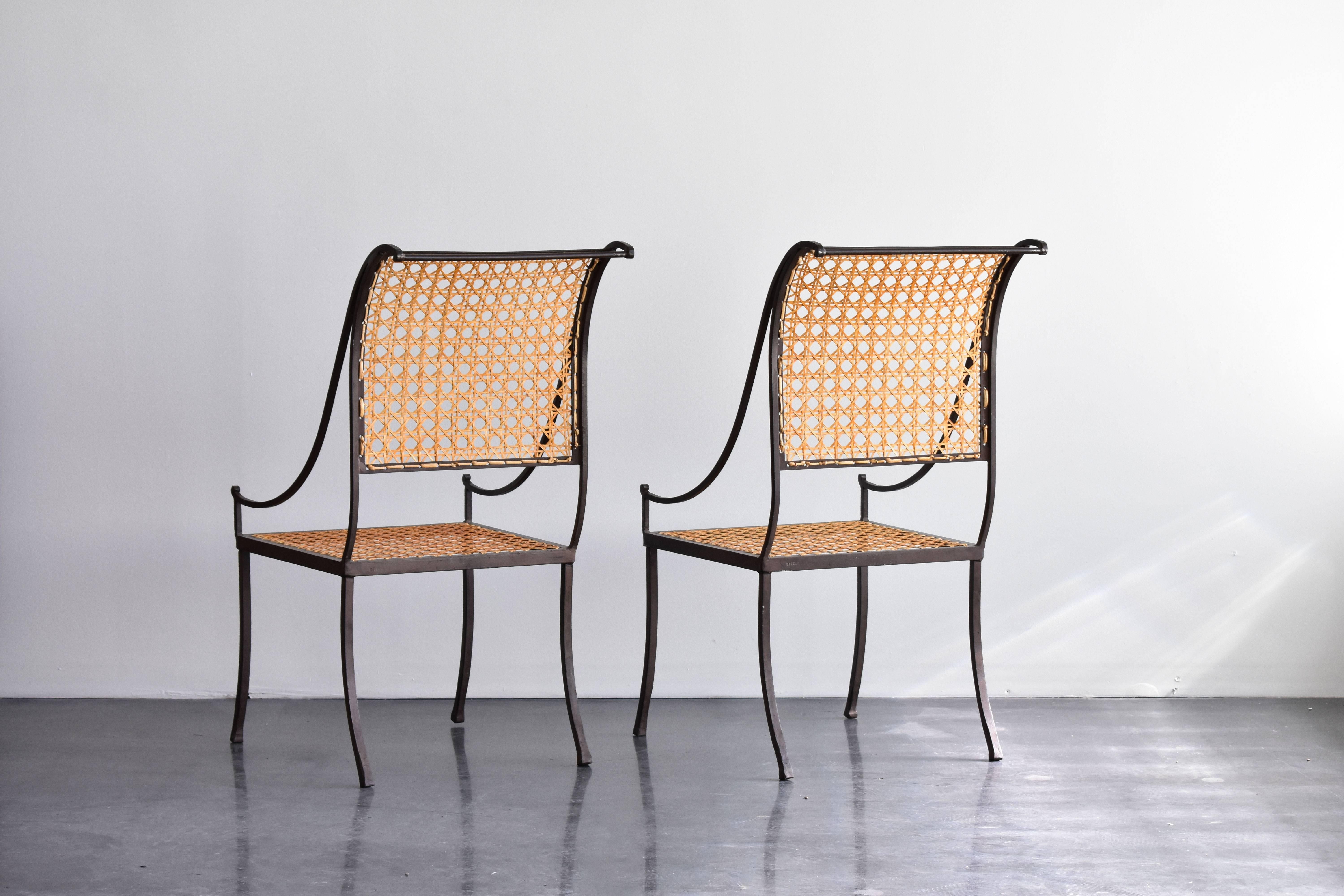 Mid-Century Modern John Vesey, Pair of Wrought Iron and Cane Side Chairs, circa 1958