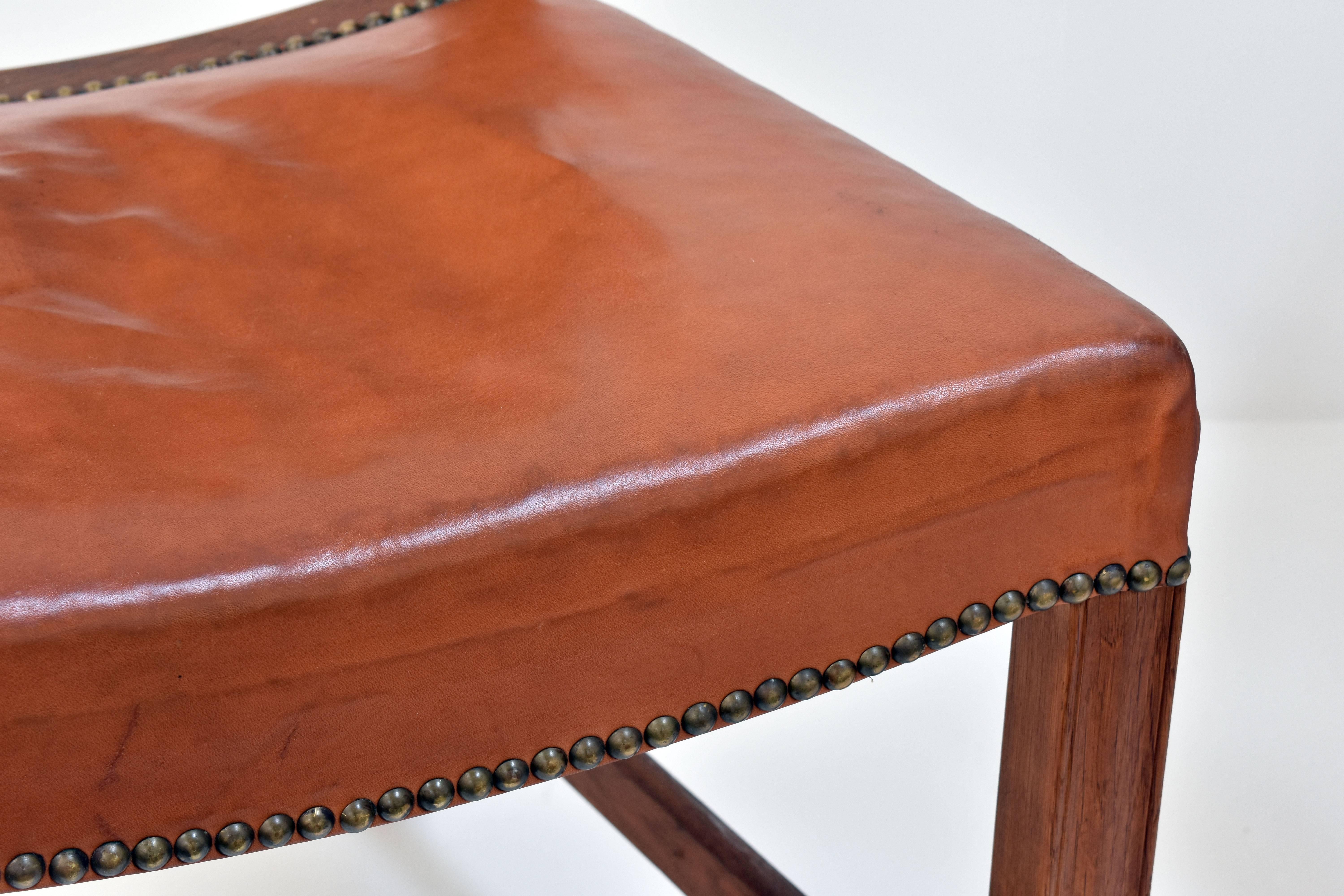 Scandinavian Modern Kaare Klint, Four Large Barcelona or Leather Dining Chairs, Mahogany, 1950s