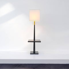 Tommi Parzinger, Black Lacquered Floor Lamp with Built in Side Table, 1960s