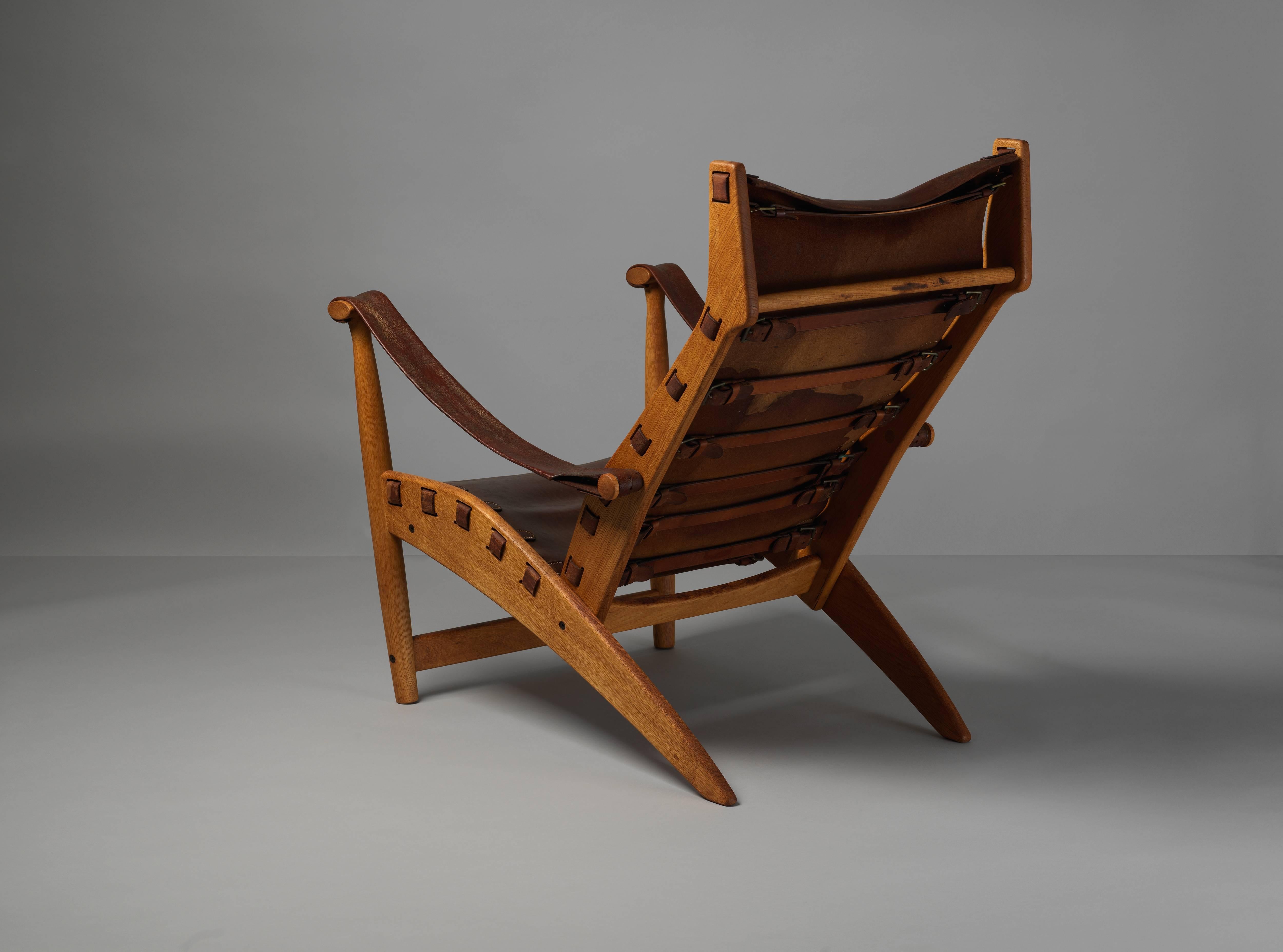 Scandinavian Modern Mogens Voltelen, Copenhagen Lounge Chair II, Oak, Natural Brown Leather, 1960