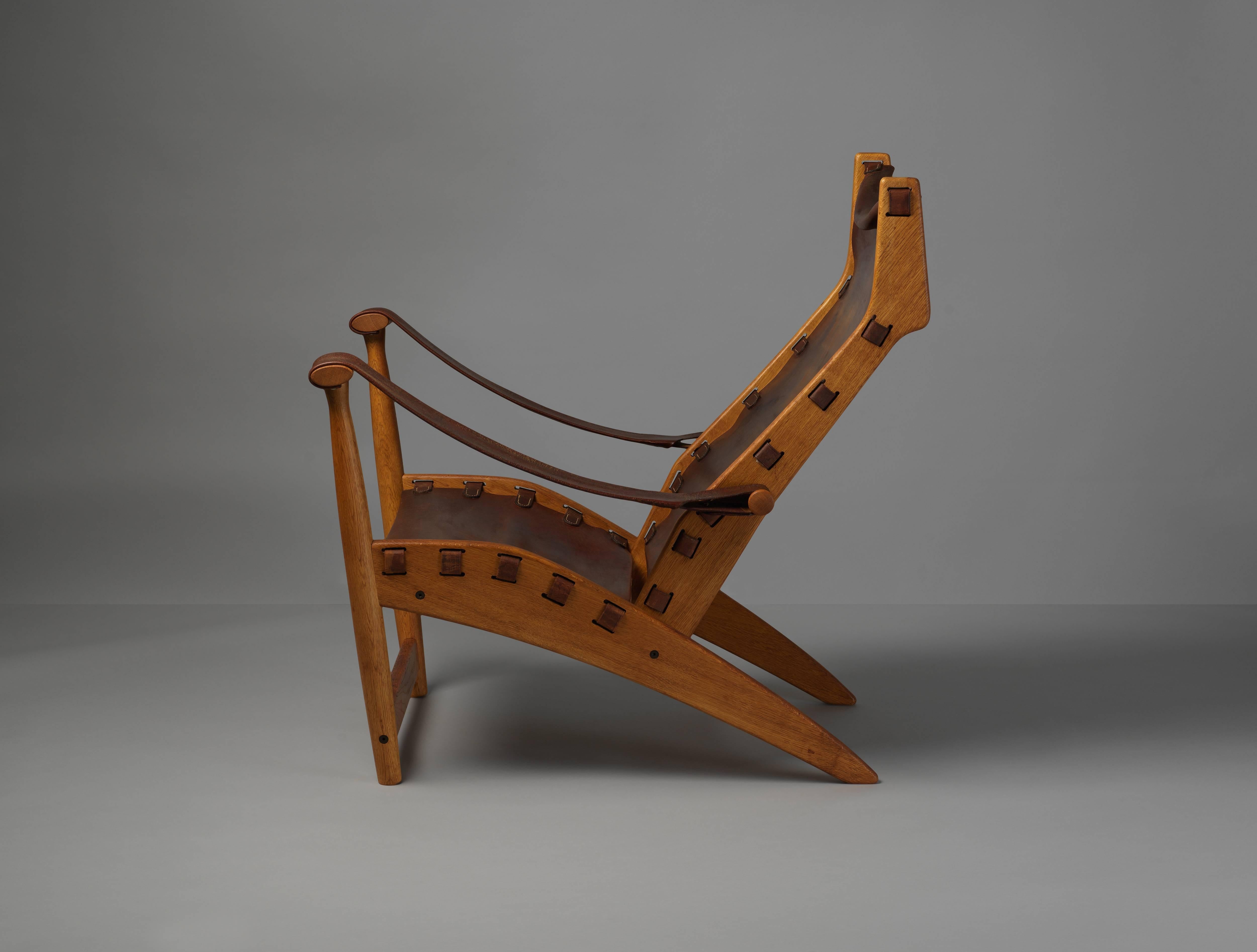 Danish Mogens Voltelen, Copenhagen Lounge Chair II, Oak, Natural Brown Leather, 1960