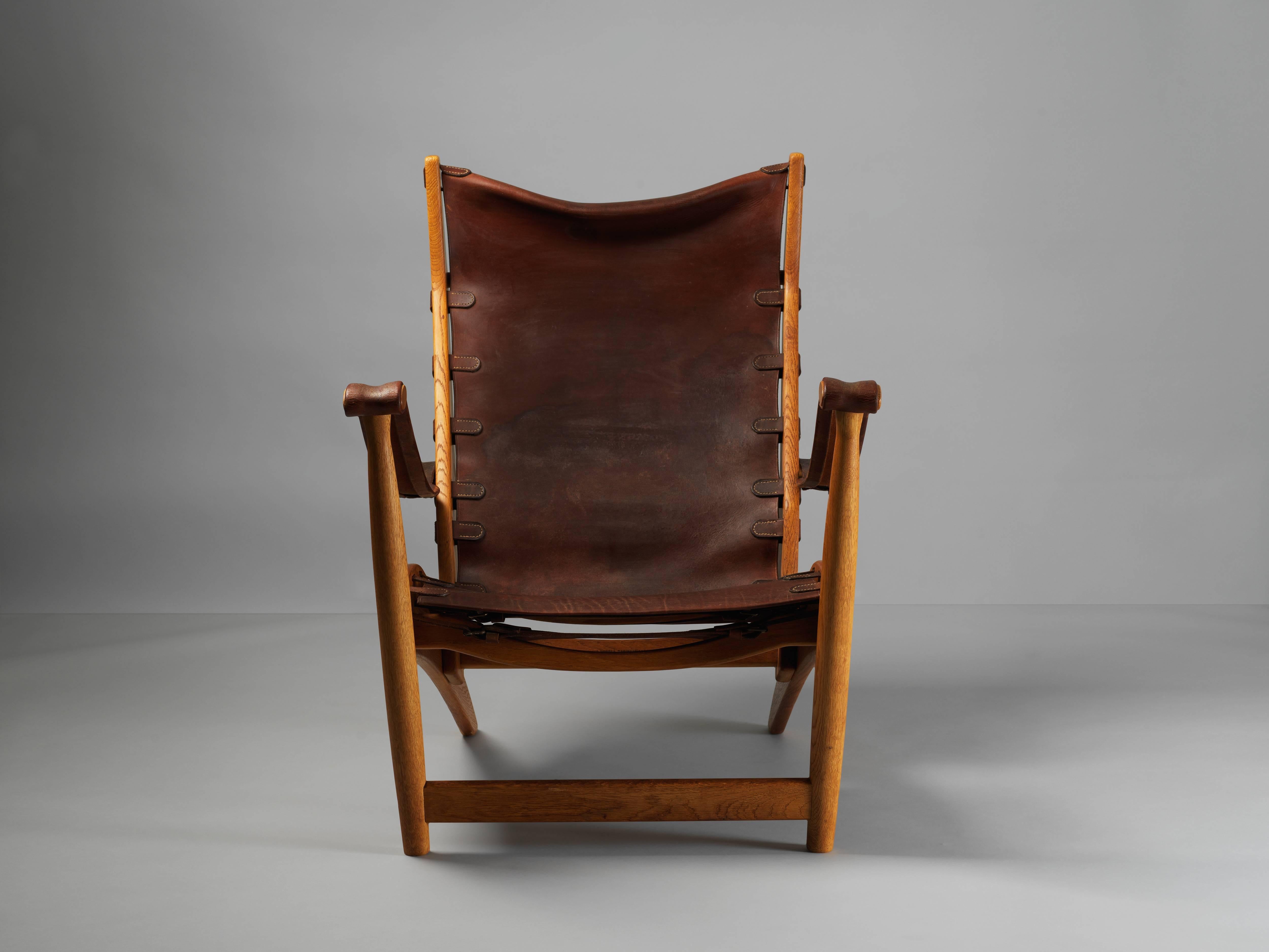 Mogens Voltelen, Copenhagen Lounge Chair II, Oak, Natural Brown Leather, 1960 In Good Condition In High Point, NC