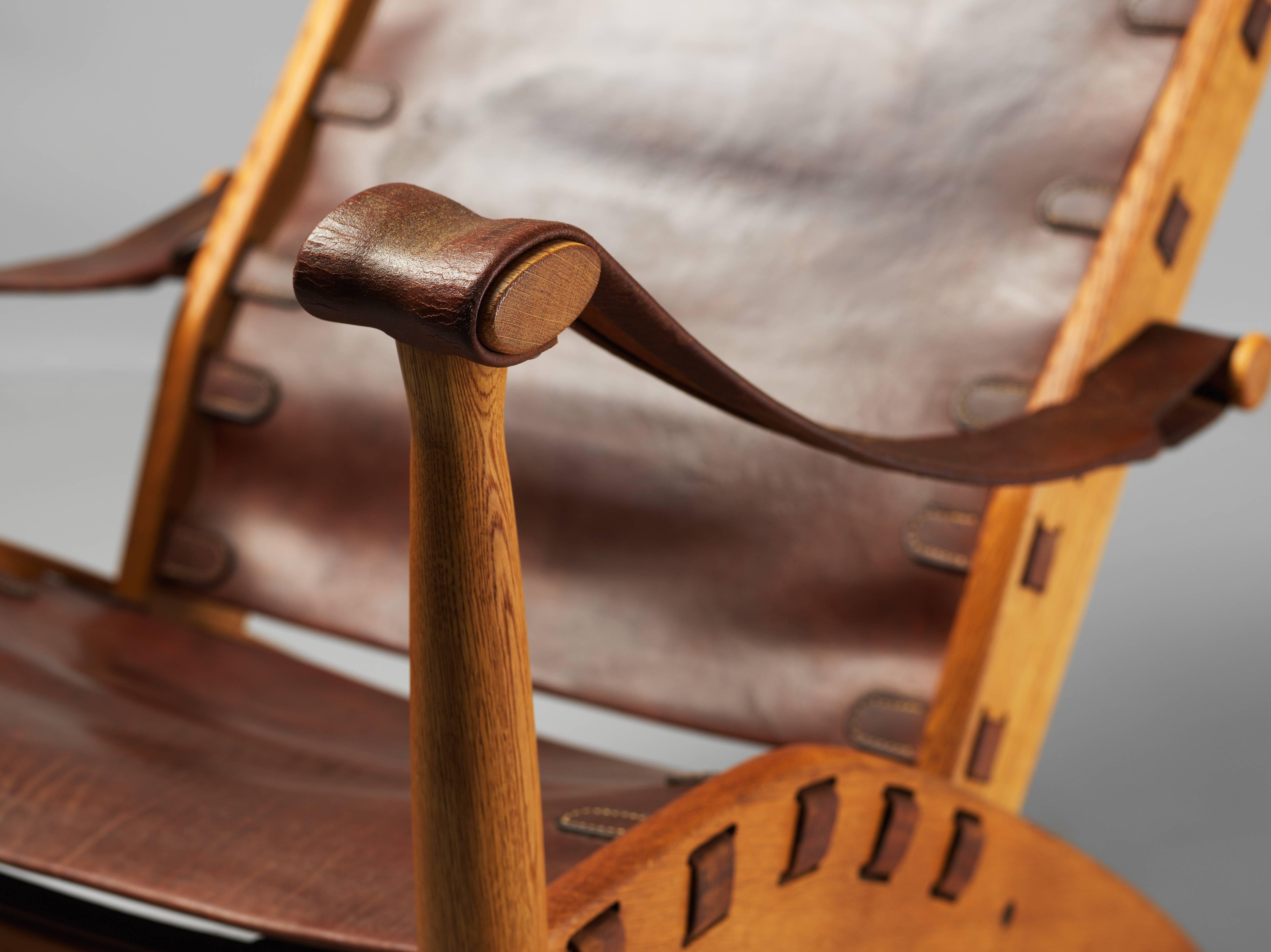 Mid-20th Century Mogens Voltelen, Copenhagen Lounge Chair II, Oak, Natural Brown Leather, 1960