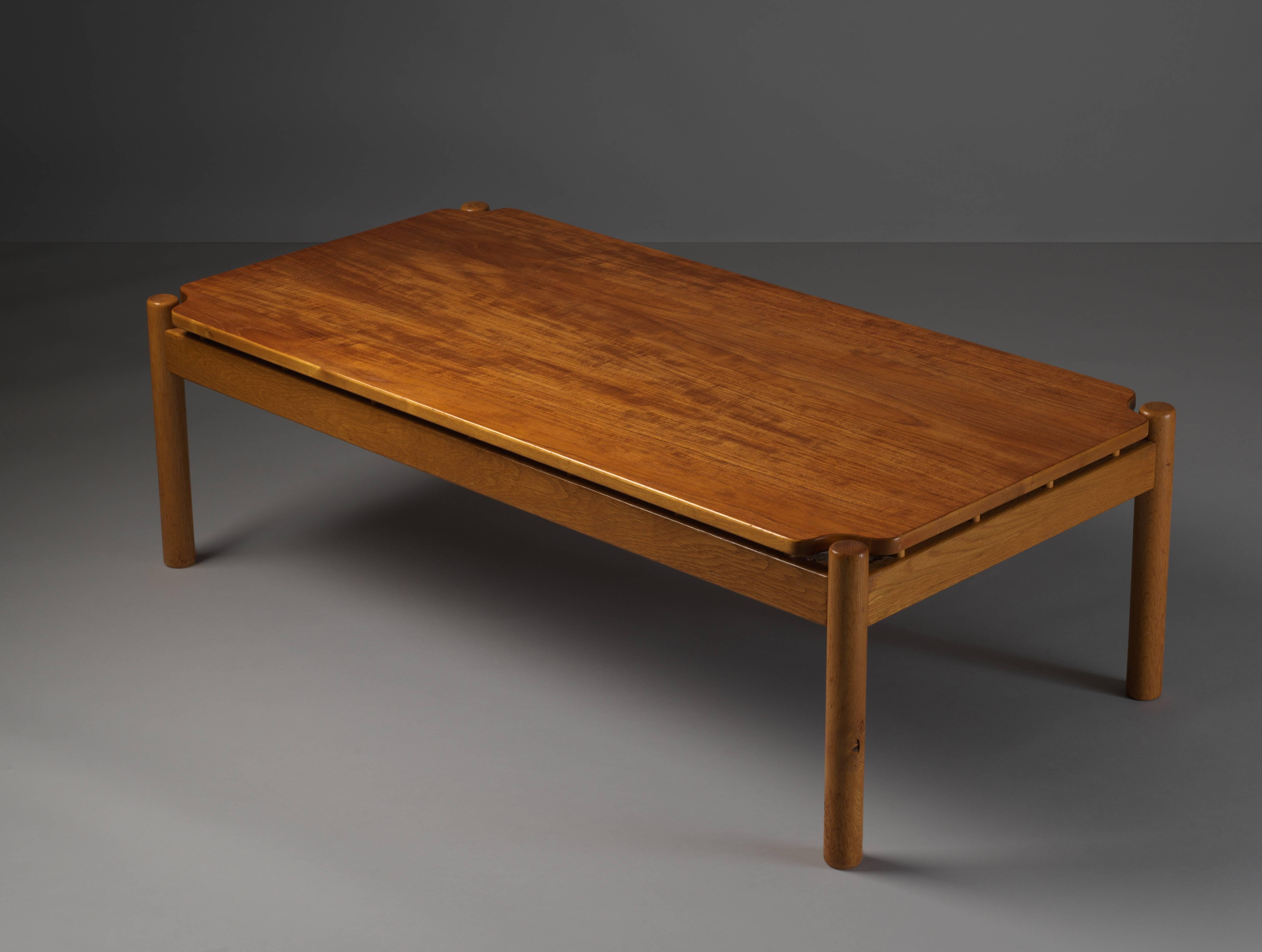 Swedish Ilmari Tapiovaara, Scandinavian Low Modern Coffee Table, Teak and Oakwood, 1959 For Sale