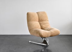 Vladimir Kagan, Unicorn Lounge Chair, Original Beige Suede, Aluminium, 1963