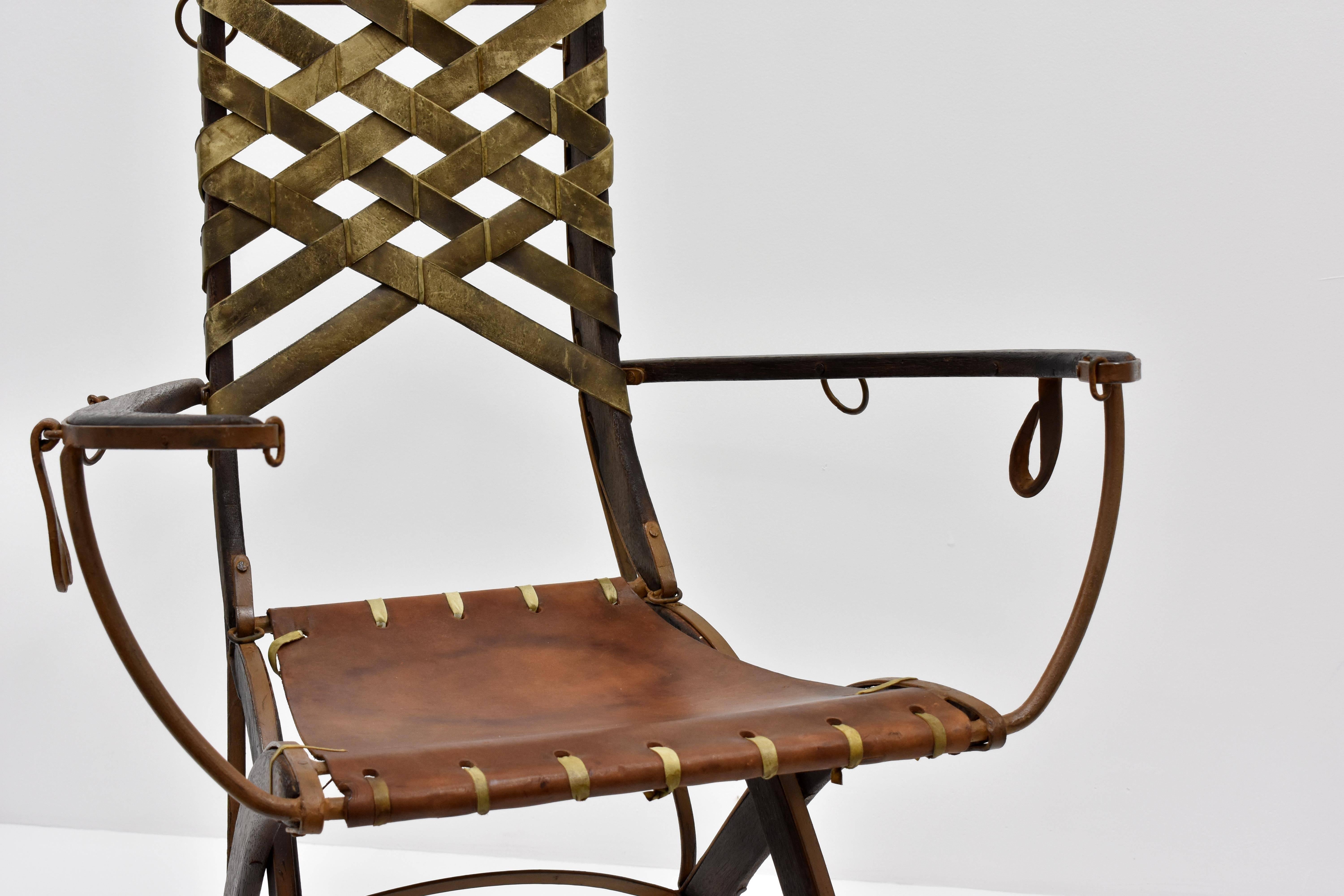 Alberto Marconetti, Six Dining Chairs, Iron, Oak, Leather, Italy, circa 1960 In Excellent Condition In High Point, NC