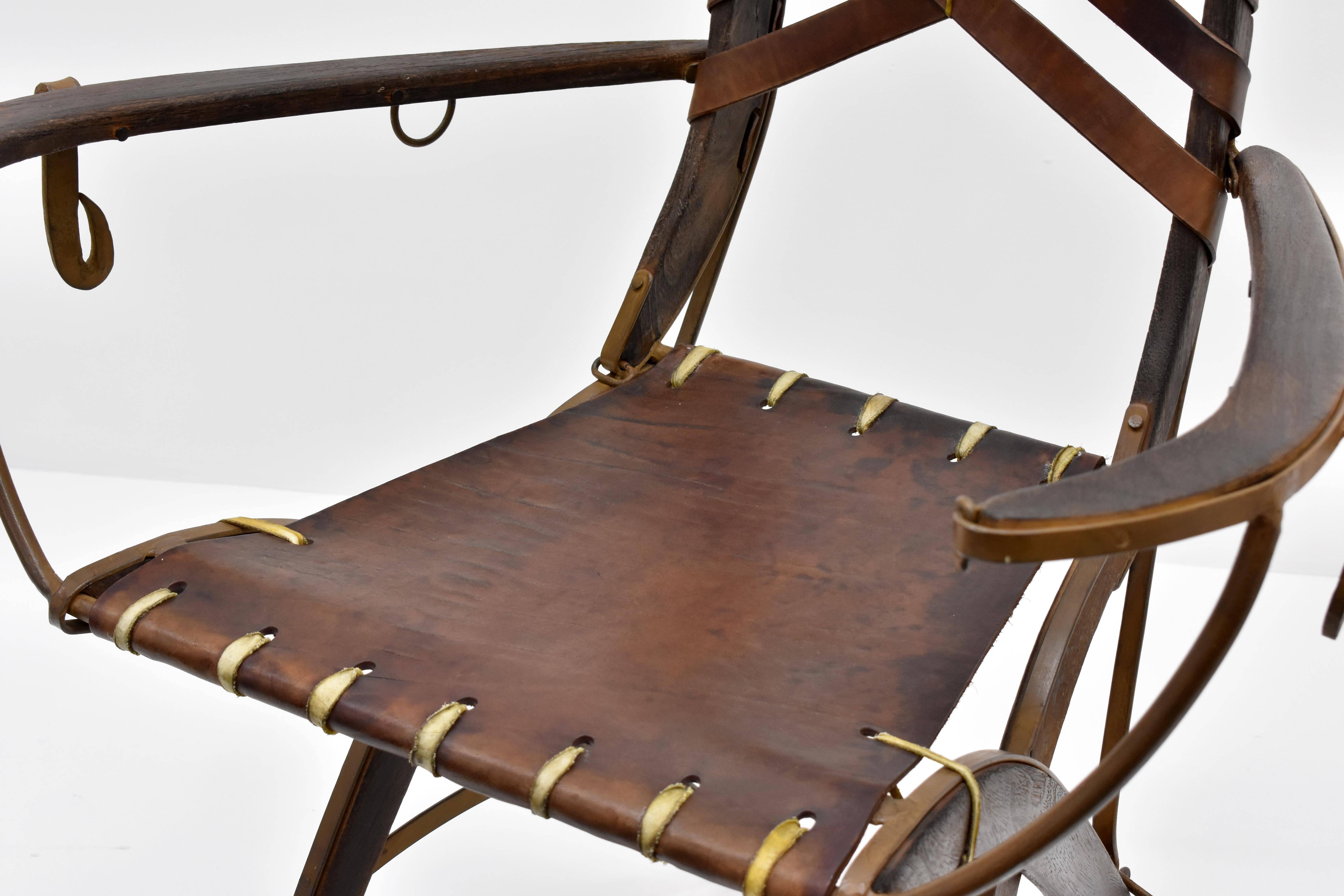 Mid-20th Century Alberto Marconetti, Six Dining Chairs, Iron, Oak, Leather, Italy, circa 1960