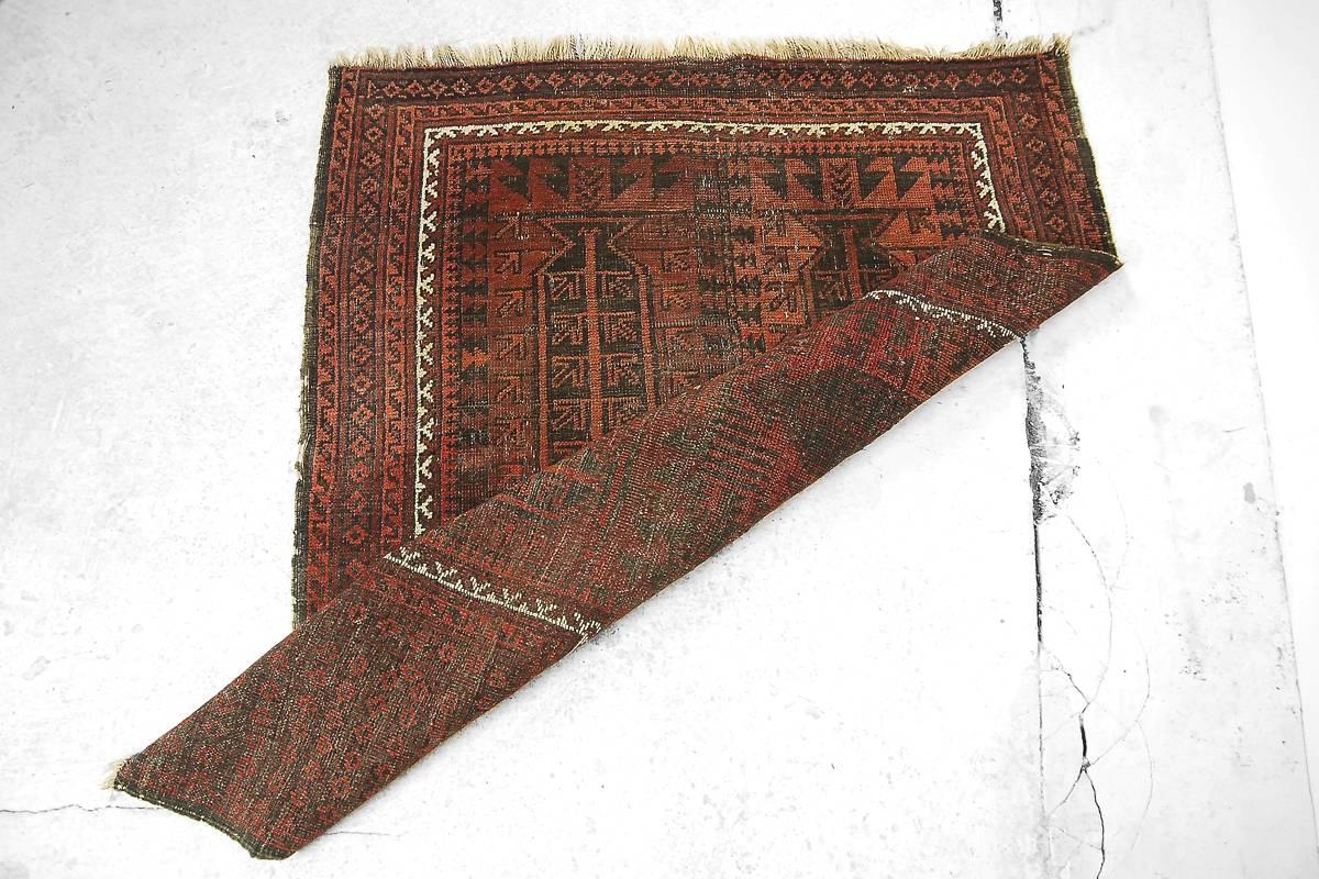 Wool Baluch Traditional Hand-Knotted Rug, 1920s For Sale