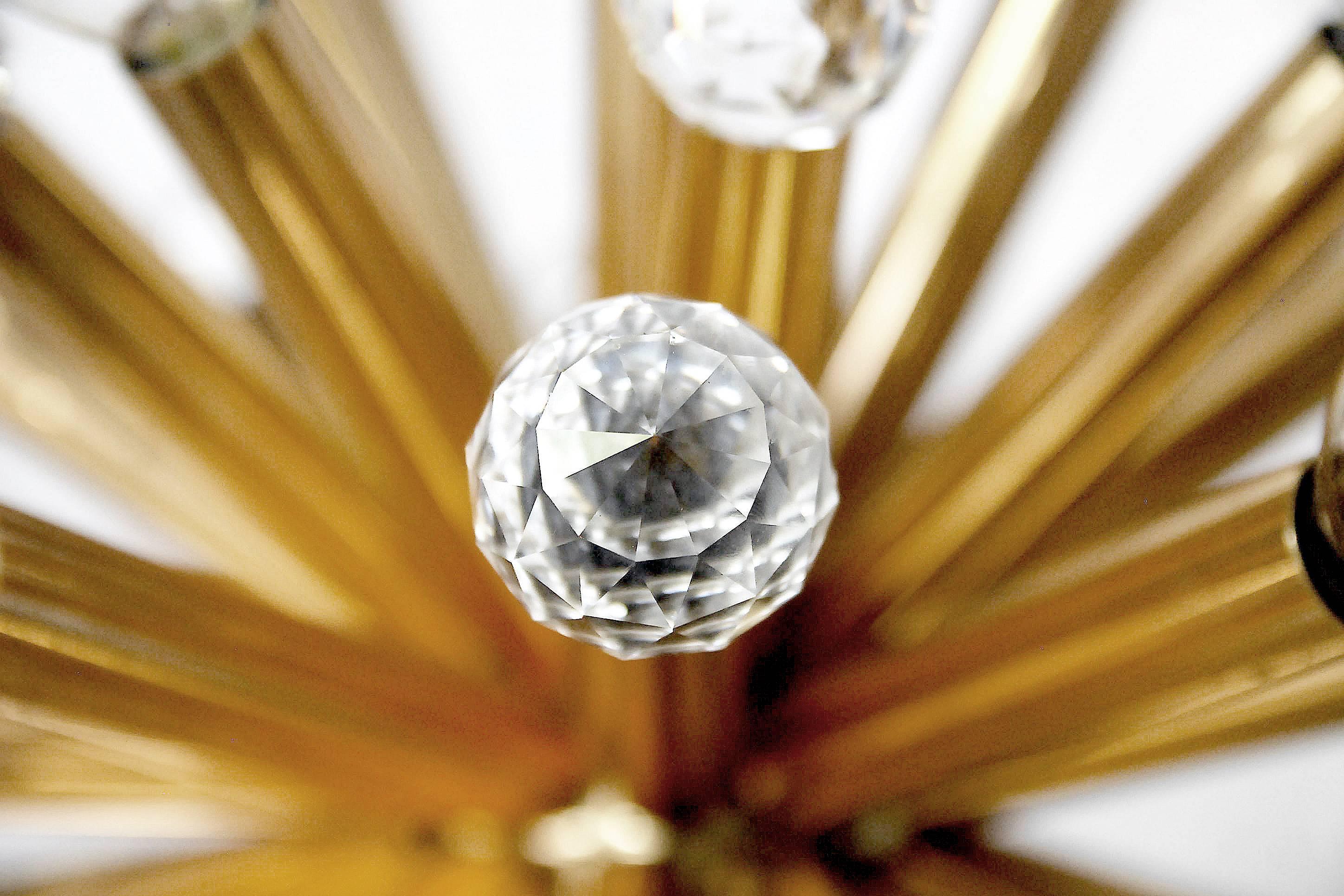 Hollywood Regency Gilt Brass Pendant Lamp with Swarovski Balls from Ernst Palme, 1960s For Sale