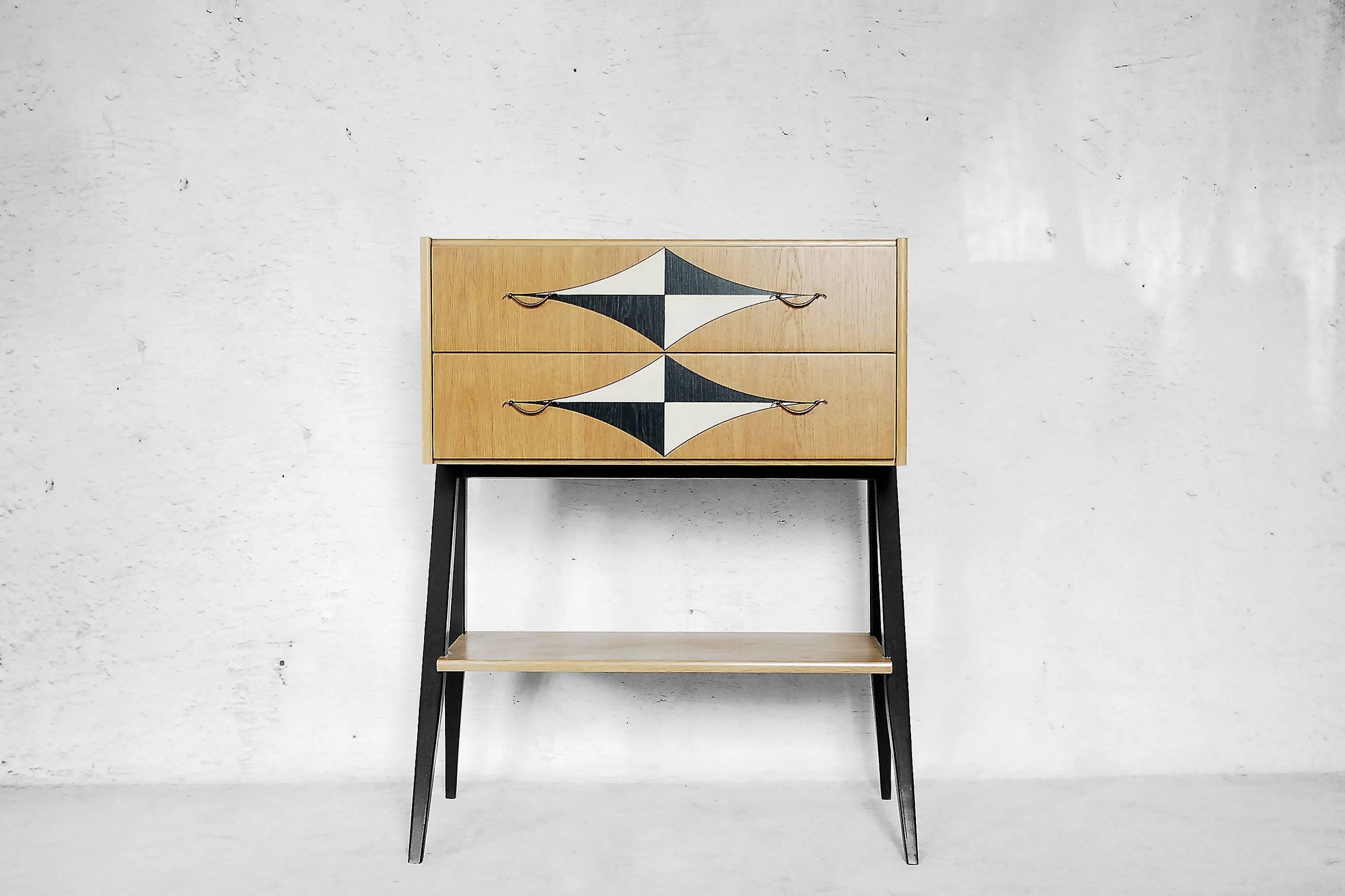 Mid-Century Modern Vintage Scandinavian Tall Cabinet with V-Legs and Pattern, 1970s