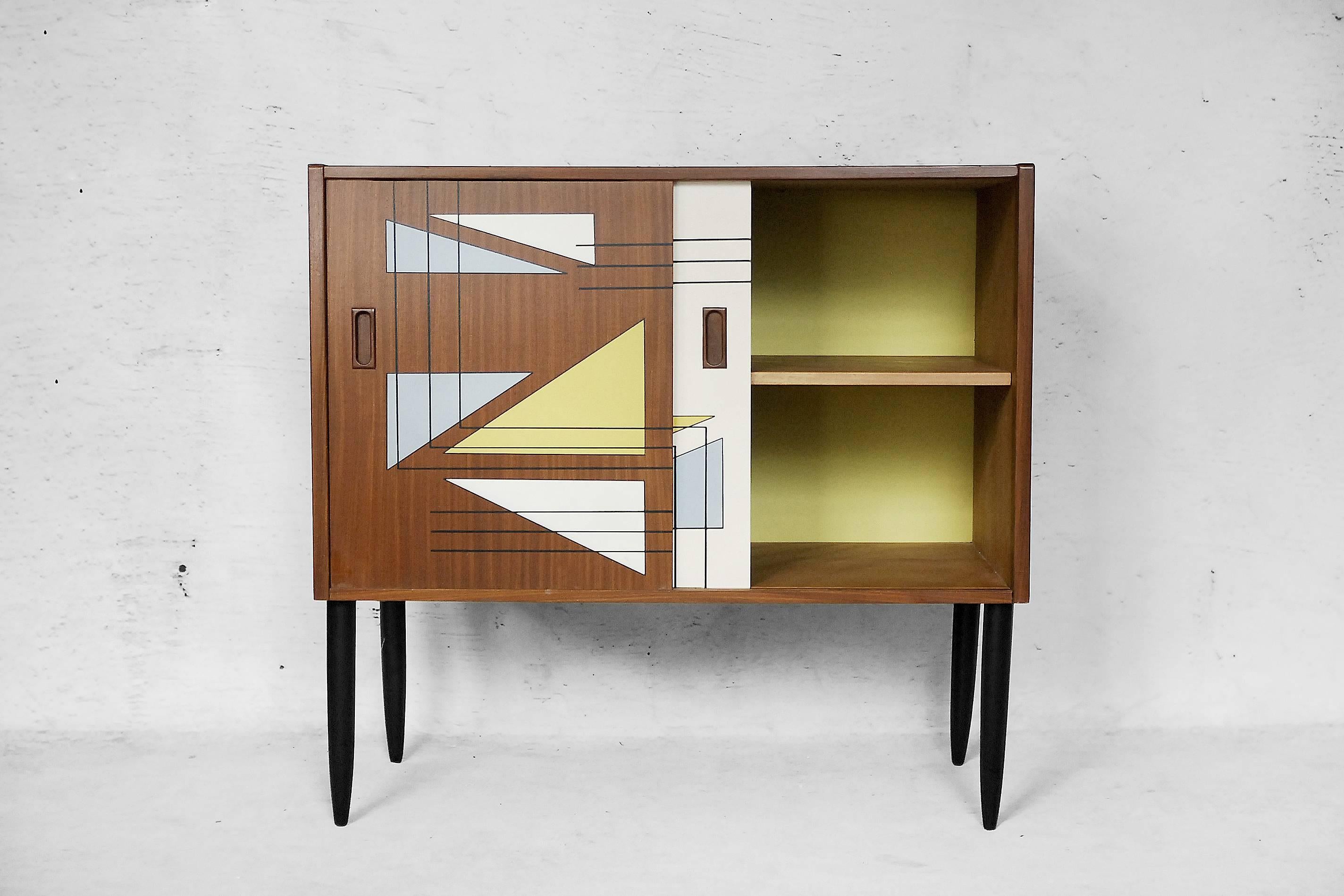 Norwegian Teak Cabinet with Hand-Painted Pattern, 1960s In Good Condition In Warsaw, PL