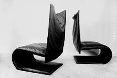 French Leather Zen Chair by Claude Brisson for Ligne Roset, 1980s, Set of Two