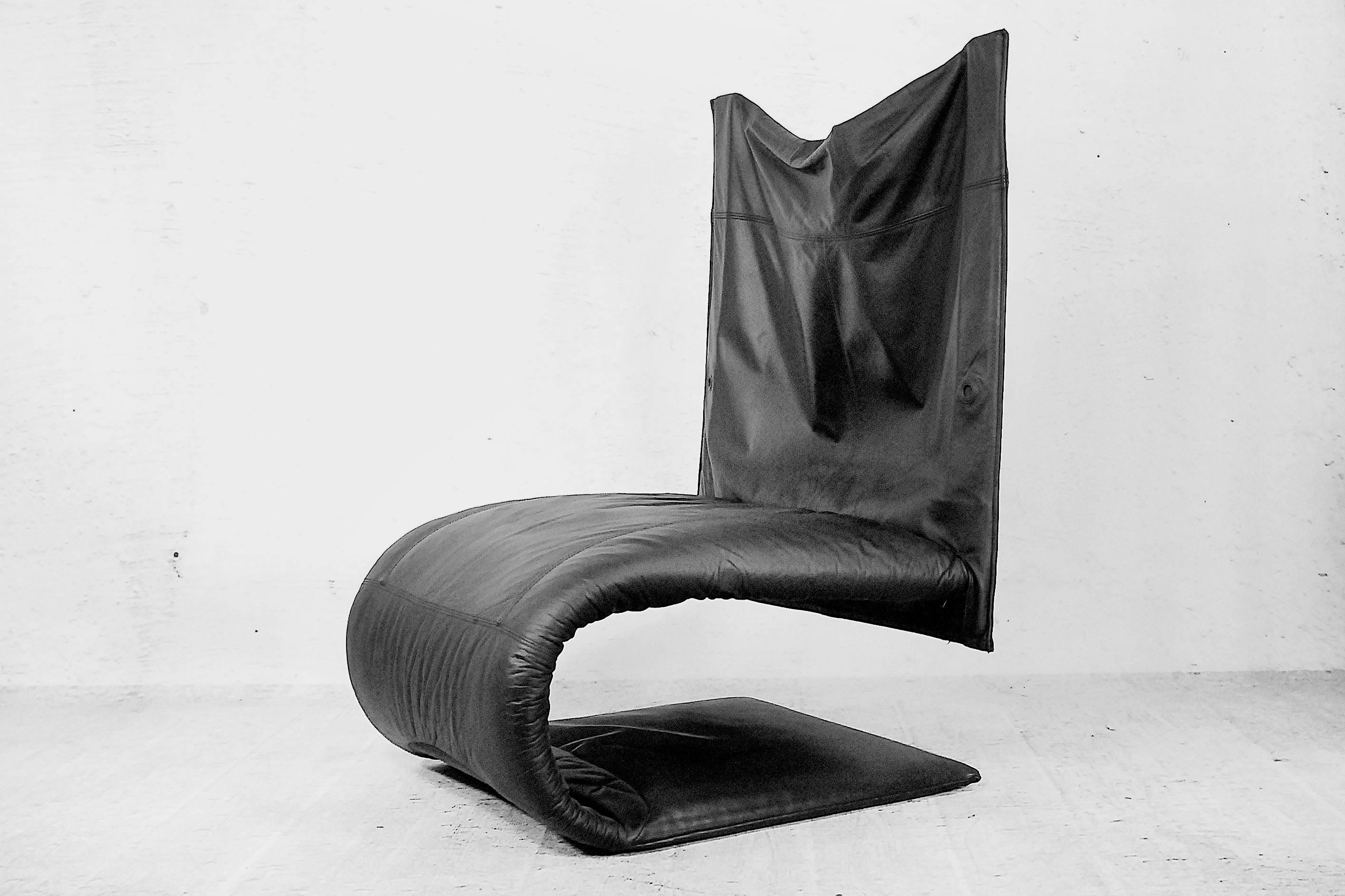 French Leather Zen Chair by Claude Brisson for Ligne Roset, 1980s, Set of Two In Good Condition For Sale In Warsaw, PL