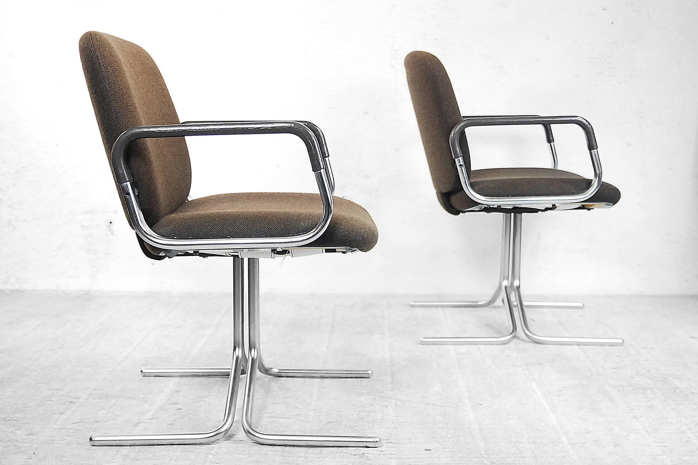 German Brown Aluminum Chairs from Mauser, 1970s, Set of Two For Sale